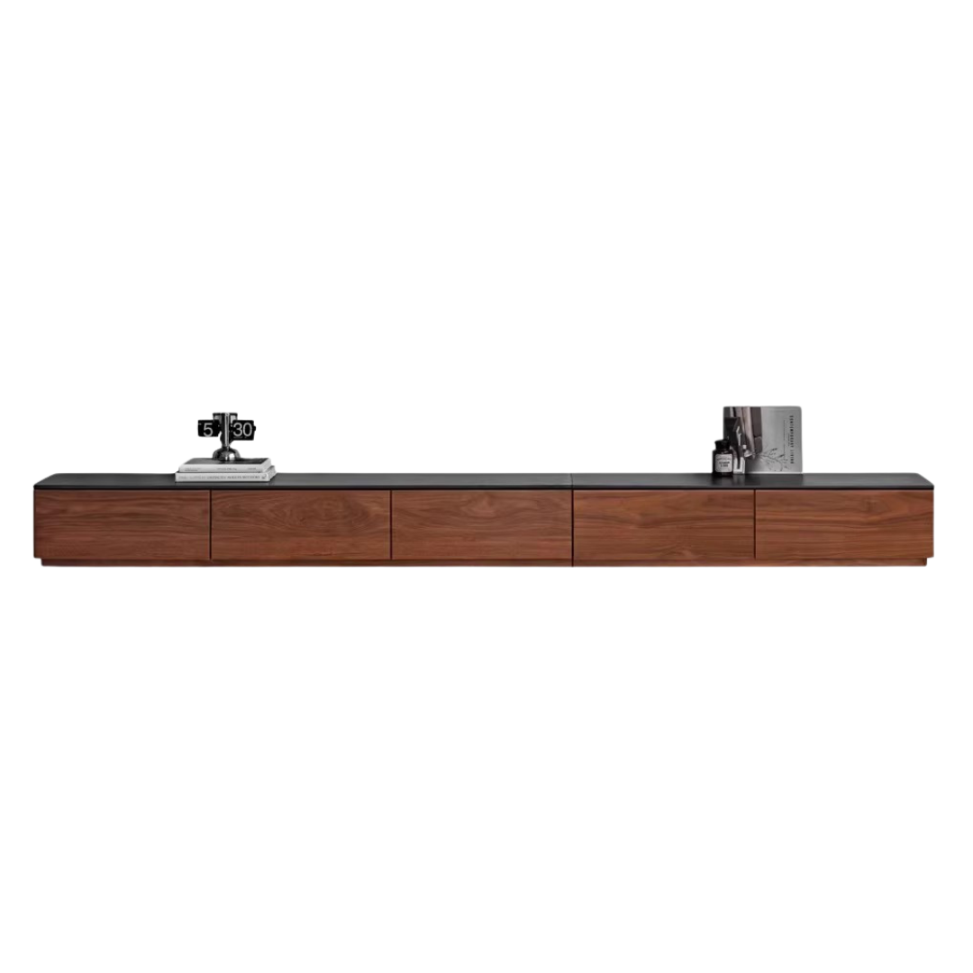 Black Walnut Solid Wood TV Stand with Rock Slab - Rustic Modern Entertainment Center for Living Room, Bedroom & Home Theater