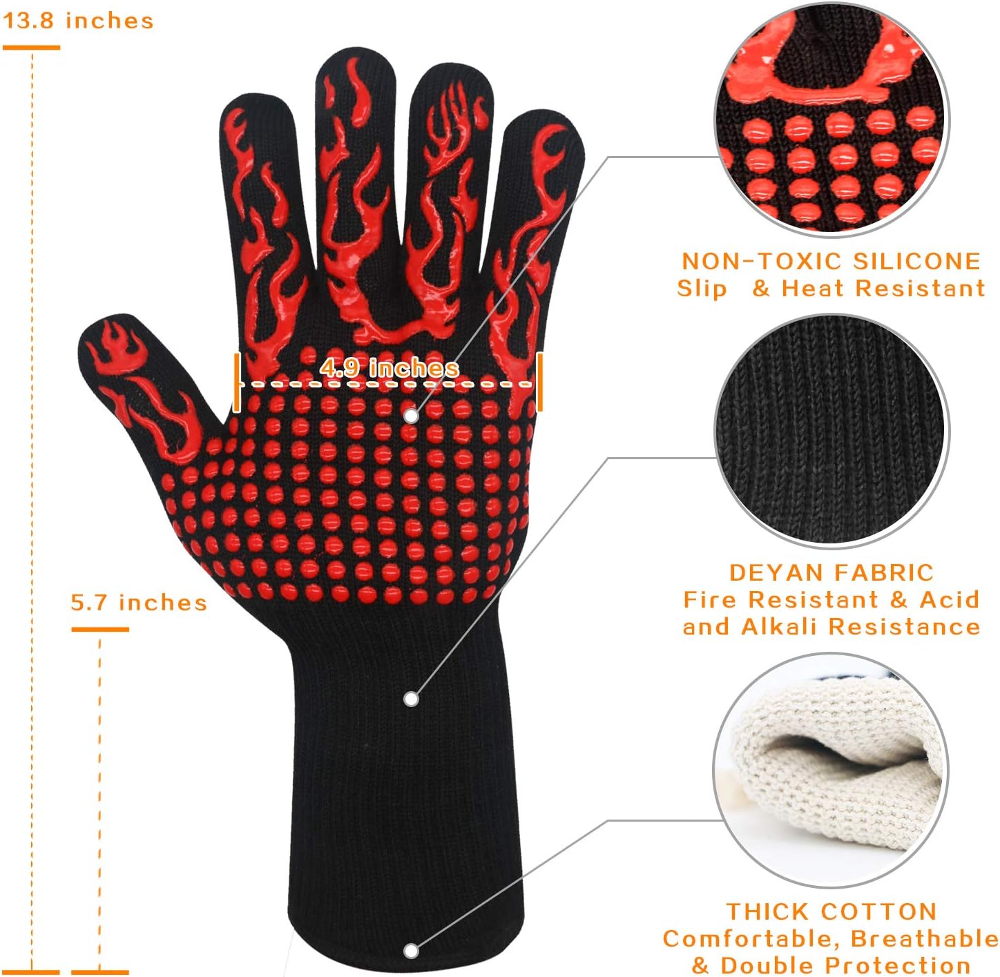 Heat Resistant BBQ Gloves - Fireproof Oven Mitts for Grilling, Smoking & Baking - Perfect for Outdoor Cooking, Camping & Kitchen Use