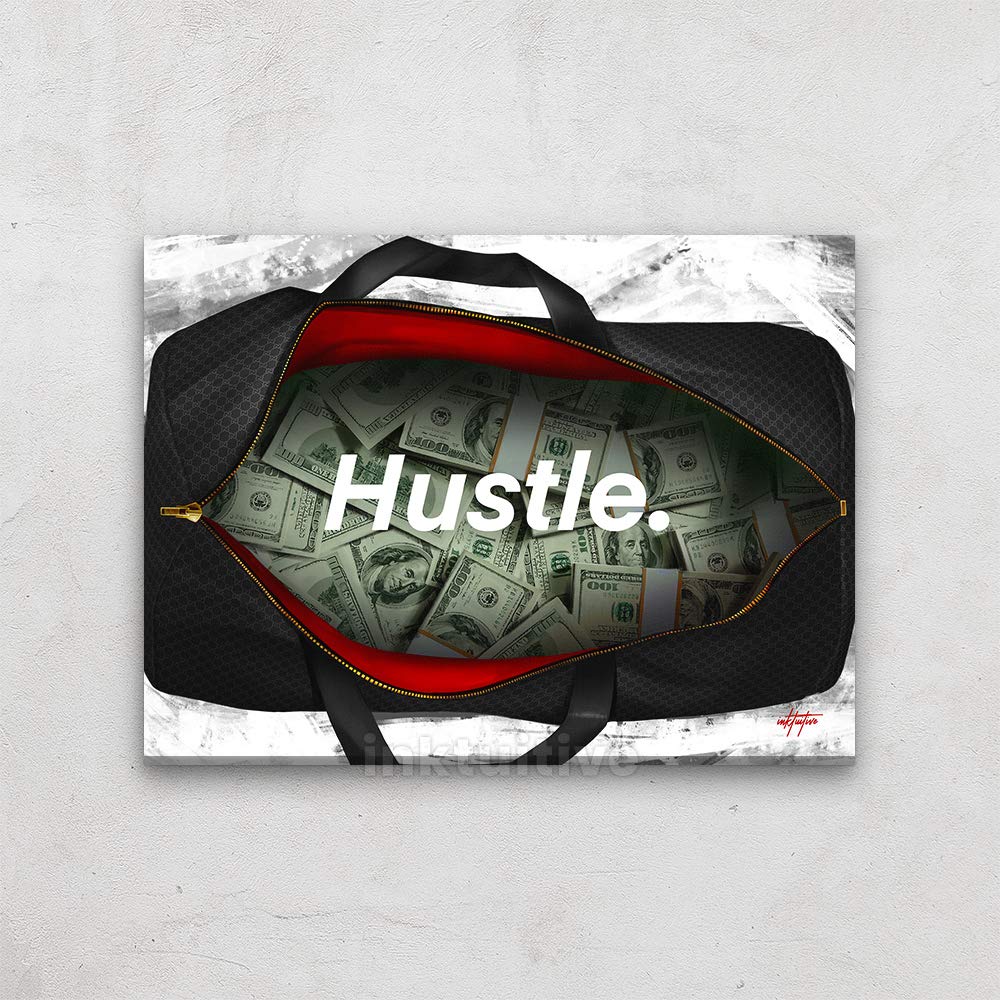 Inktuitive 'Bag It' Motivational Wall Art - Hustle Money Quote Canvas Print for Home & Office Decor - 40x30 Inches - Perfect for Living Room, Bedroom & Workspace Inspiration