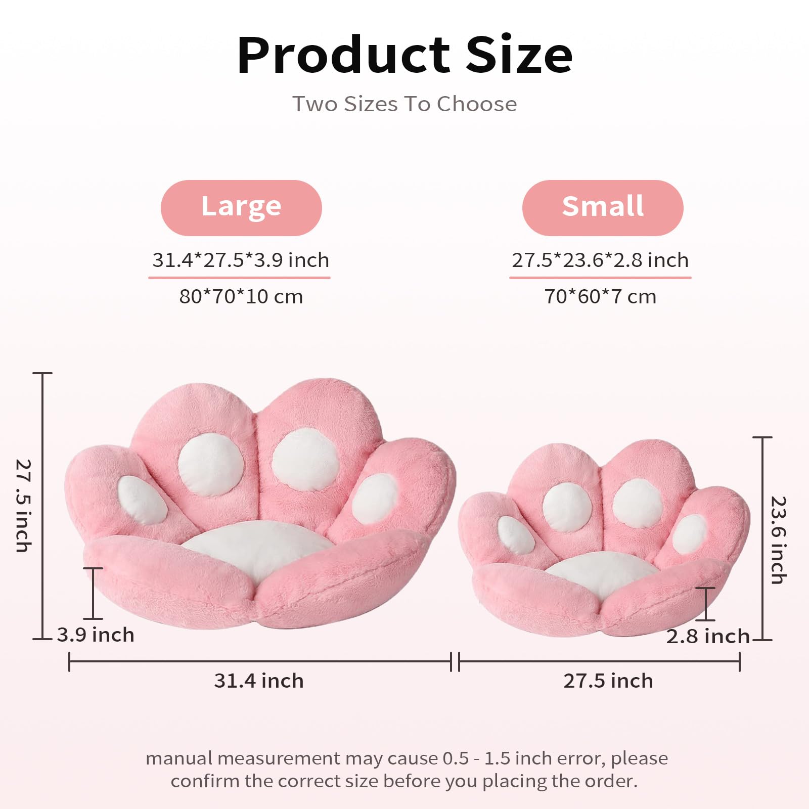 Kawaii Cat Paw Cushion - 31.4 x 27.5 Inch Soft Chair Seat Pad for Gaming Chairs, Office & Floor - Comfy Pink Pillow for Sofa, Bedroom Decor & Anime Lover Gift (Perfect for Gaming, Reading & Relaxing)