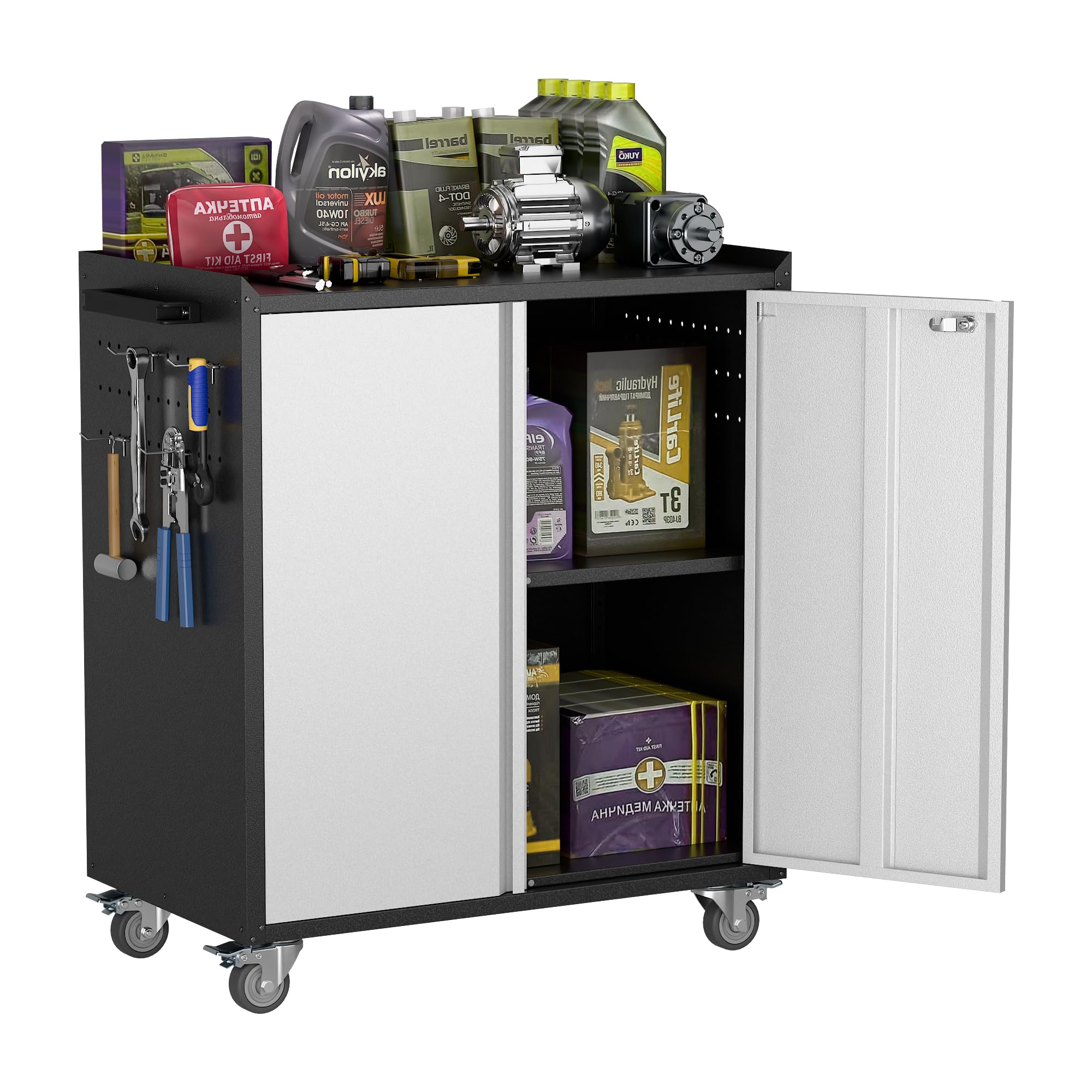 Aobabo 2-Door Rolling Garage Storage Cabinet with Wheels - 35.4