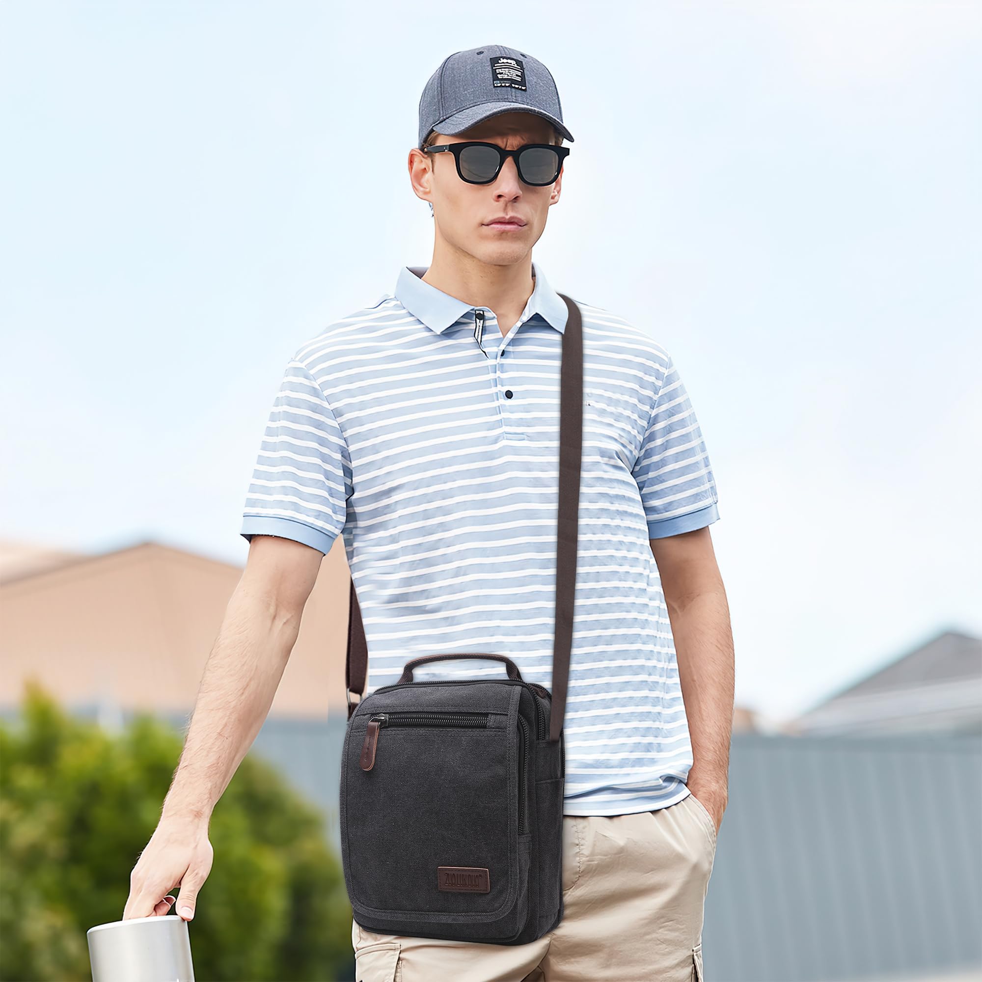 Vintage Canvas Messenger Bag for Men - DORRSO Crossbody Shoulder Bag with Handle & Multiple Pockets, Fits 10.9 Inch iPad - Perfect for Travel, Hiking, Camping & Daily Use (Black)