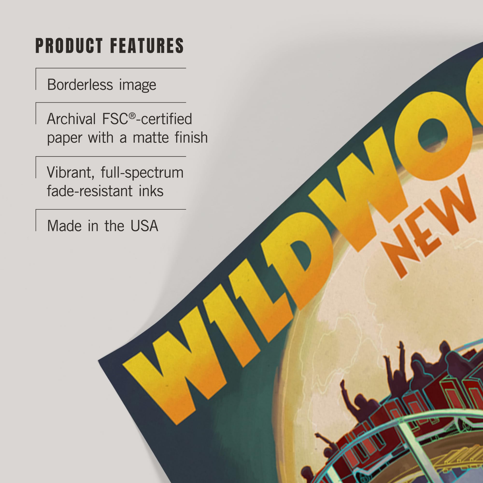 Lantern Press 16x24 Inch Giclee Art Print - Wildwood New Jersey Roller Coaster & Moon Wall Decor - Perfect for Beach House, Living Room or Office Wall Art