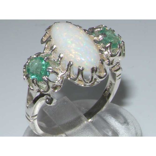 LetsBuyGold 925 Sterling Silver Natural Opal and Emerald Women's Anniversary Ring - Size 11.25, Elegant Gift for Wife, Girlfriend, Mother - Perfect for Valentine's Day, Birthday, Anniversary Celebrations