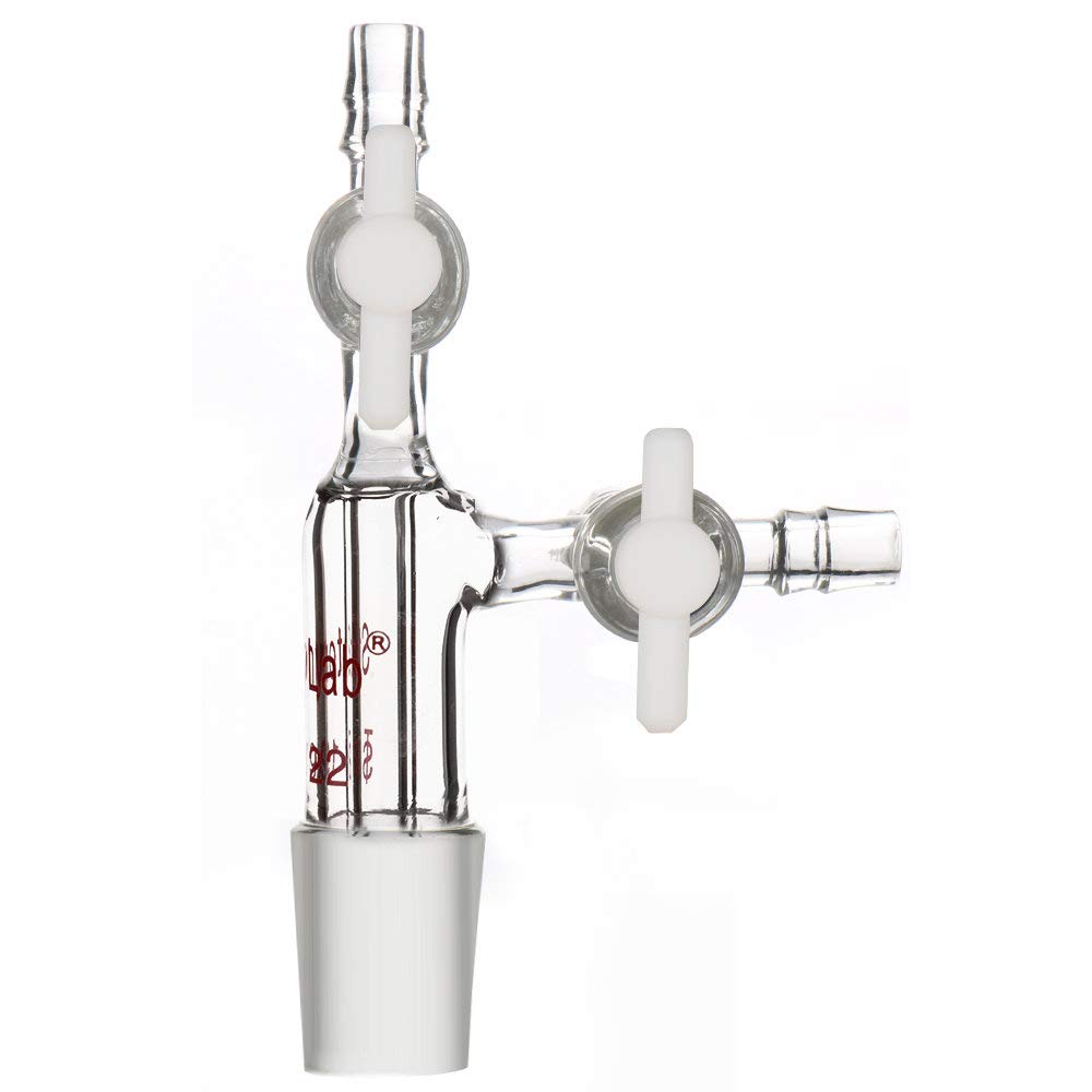 Stonylab Premium Borosilicate Glass Vacuum Transfer Adapter with PTFE Stopcocks - 19/22 Inner Joint for Laboratory, Distillation & Chemistry Experiments