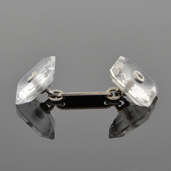 Art Deco 14kt Gold Rock Quartz Crystal & Diamond Cufflinks for Men - Luxury Wedding, Formal & Business Attire Accessories