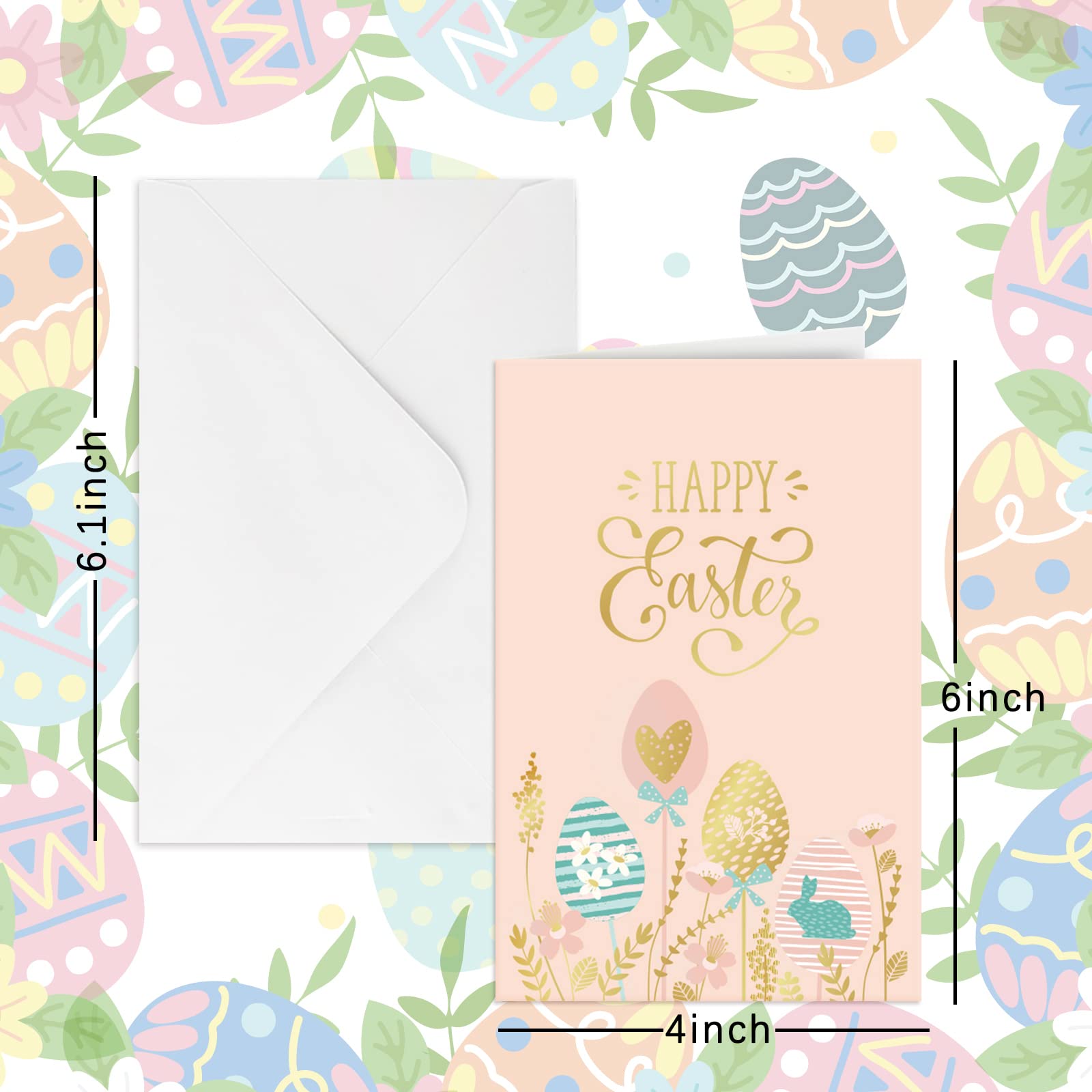 Whaline 36 Pack Happy Easter Greeting Cards Kit with Envelopes - Gold Foil Colorful Easter Egg Design Note Cards (6 Styles, 4
