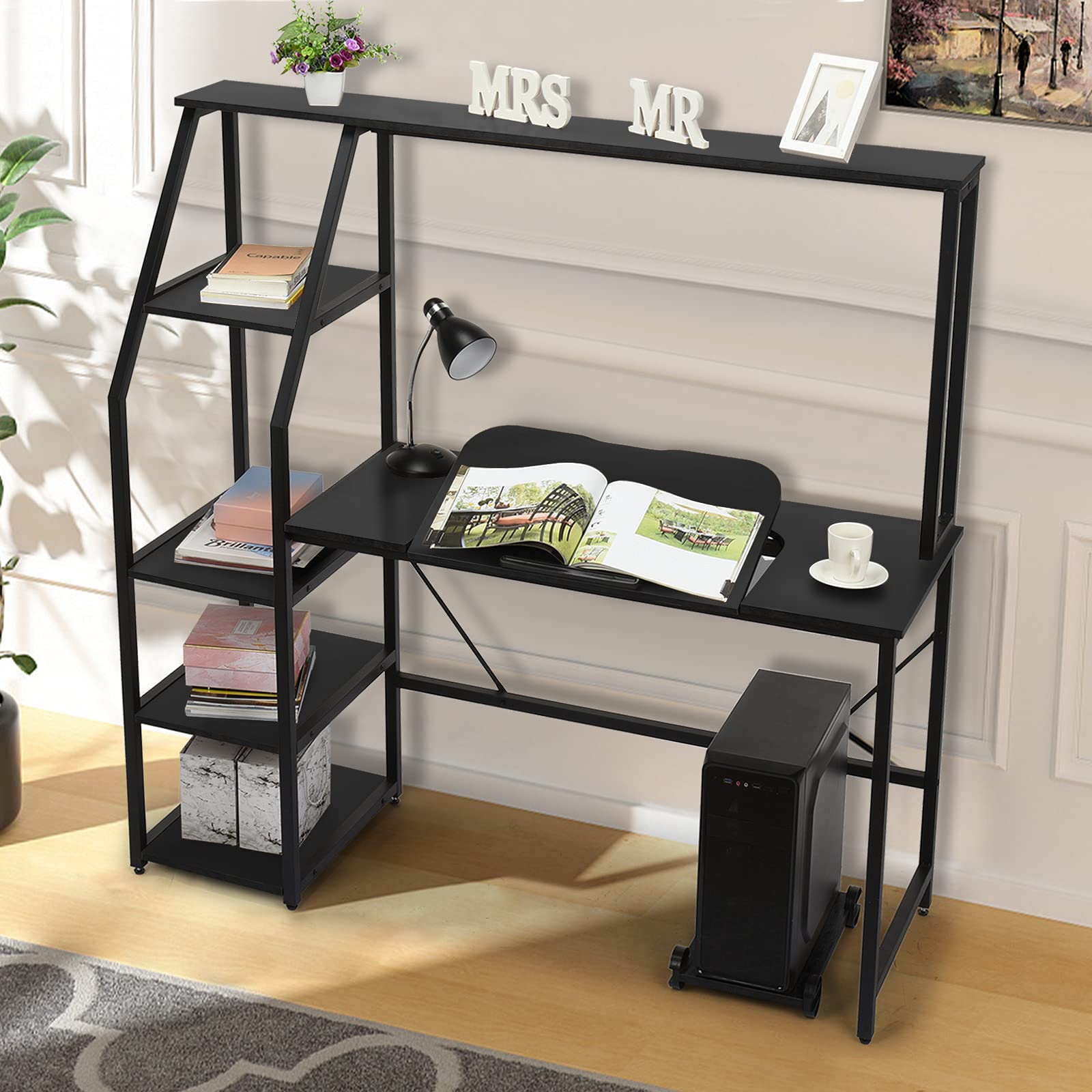 5-Tier Computer Desk with Tiltable Tabletop - Home Office & Art Studio
