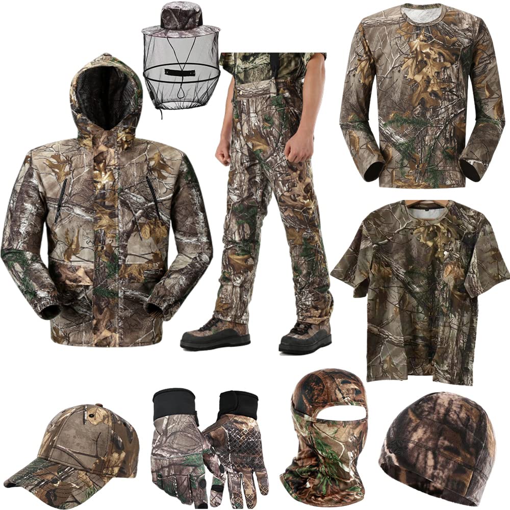 Waterproof Camo Hunting Bibs & Jacket Set for Men & Women - 9-Piece Water-Resistant Hunting Suit for Outdoor, Shooting, and Hunting Adventures