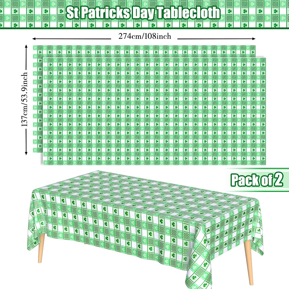 St. Patrick's Day Tablecloth Set - 2 Pack 54x108 Inch Shamrock Table Cover for Irish Party Decorations | Perfect for St. Paddy's Day Celebrations, Home Decor & Festive Dining