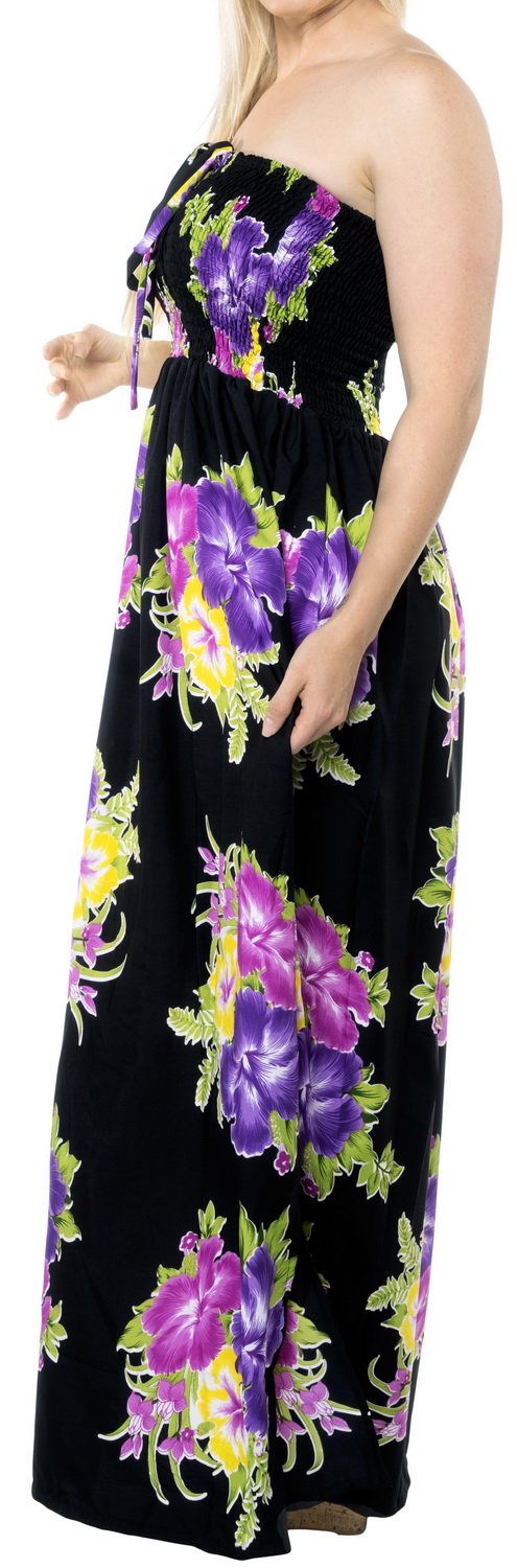 LA LEELA Women's Tube Dress - Flowy Maxi Boho Summer Dress with Side Slits, Beach Cover Up, Vacation Outfit for Pool Party & Tropical Getaway