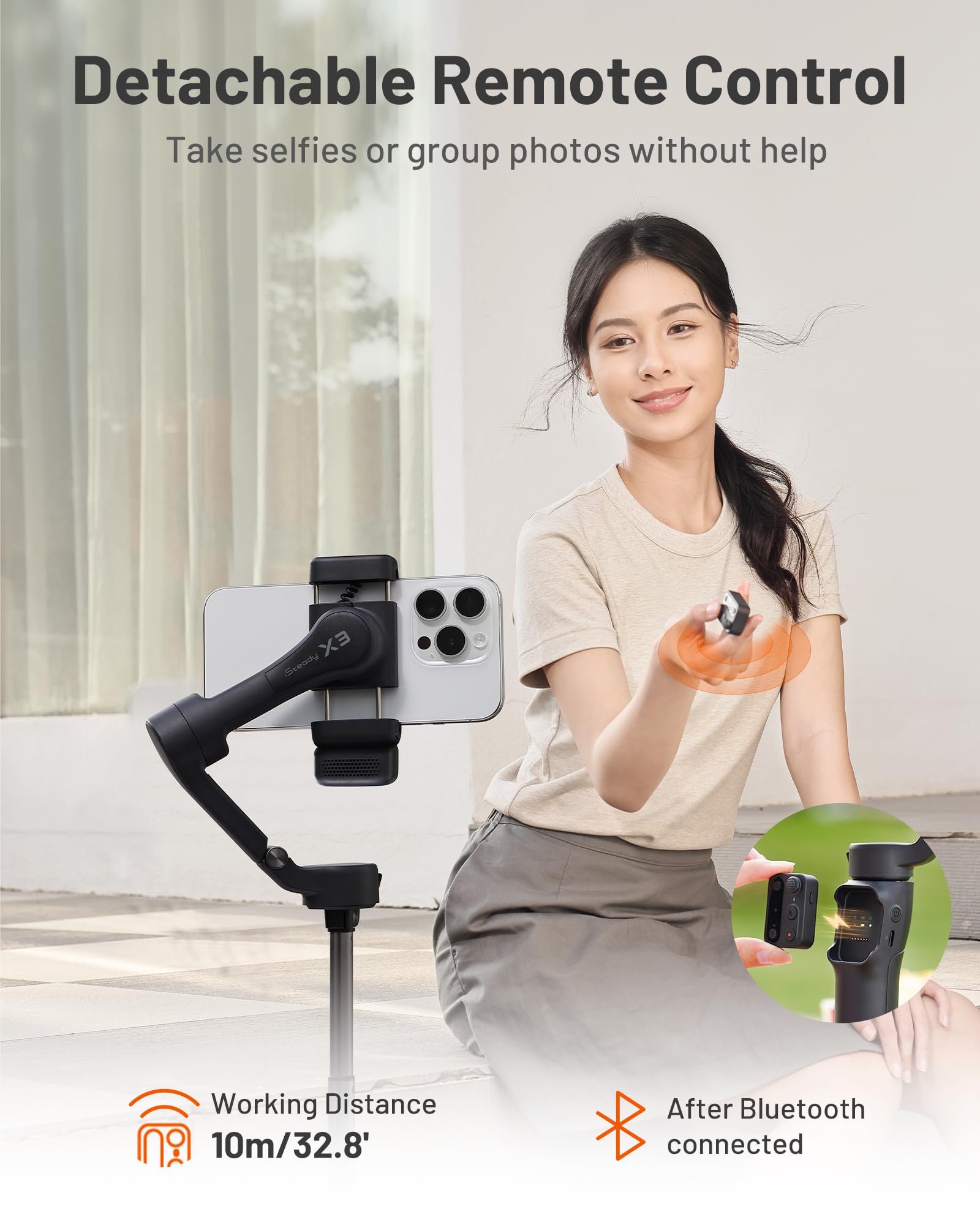 Hohem iSteady X3 3-Axis Foldable Phone Gimbal Stabilizer for iPhone & Android - Object Tracking, Remote Control, Built-in Extendable Rod & Tripod - Perfect for TikTok, YouTube, Vlogging & Travel Videography