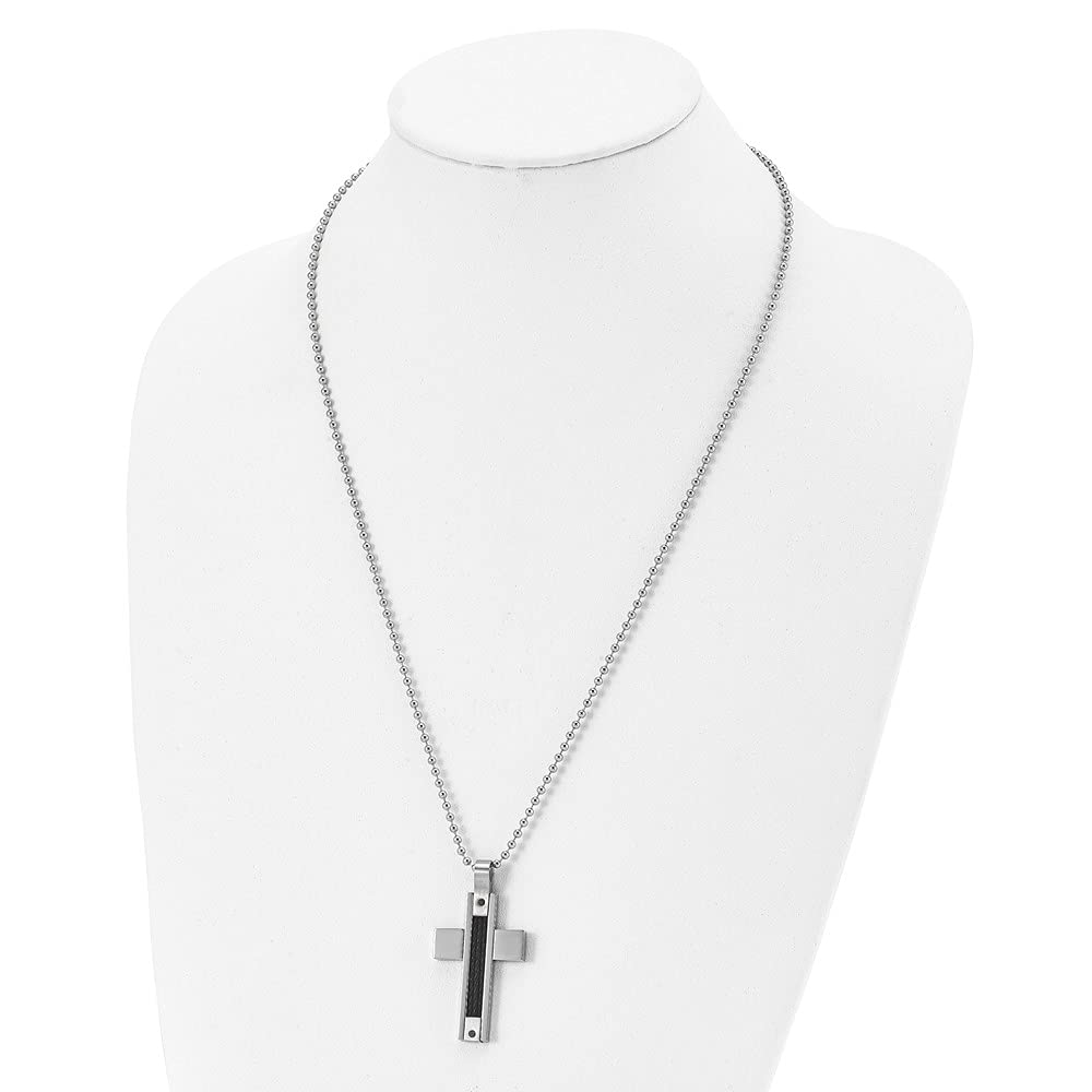 Stainless Steel Black Wire & Black Diamond Cross Pendant Necklace - 24 Inch Chain for Men & Women - Perfect for Gifts, Everyday Wear & Religious Occasions