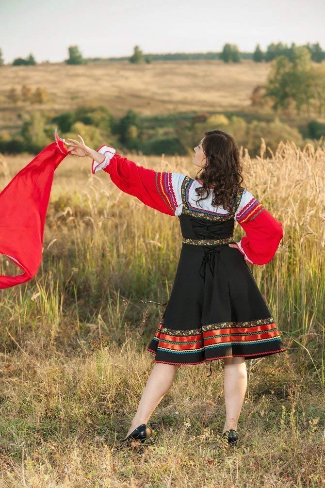 Traditional Russian Sarafan Dress - Red Folk Dance Costume with White Blouse for Women | Perfect for Cultural Performances, Festivals & Themed Parties