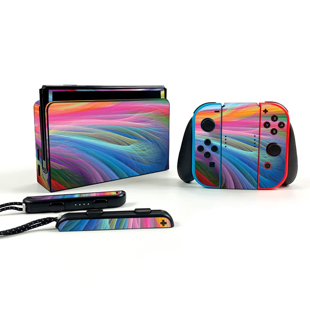 MightySkins Vinyl Decal Wrap Cover for Nintendo Switch OLED - Rainbow Waves Design | Protective & Durable Skin | Easy to Apply & Remove | Made in USA | Perfect for Gaming, Travel & Personalization