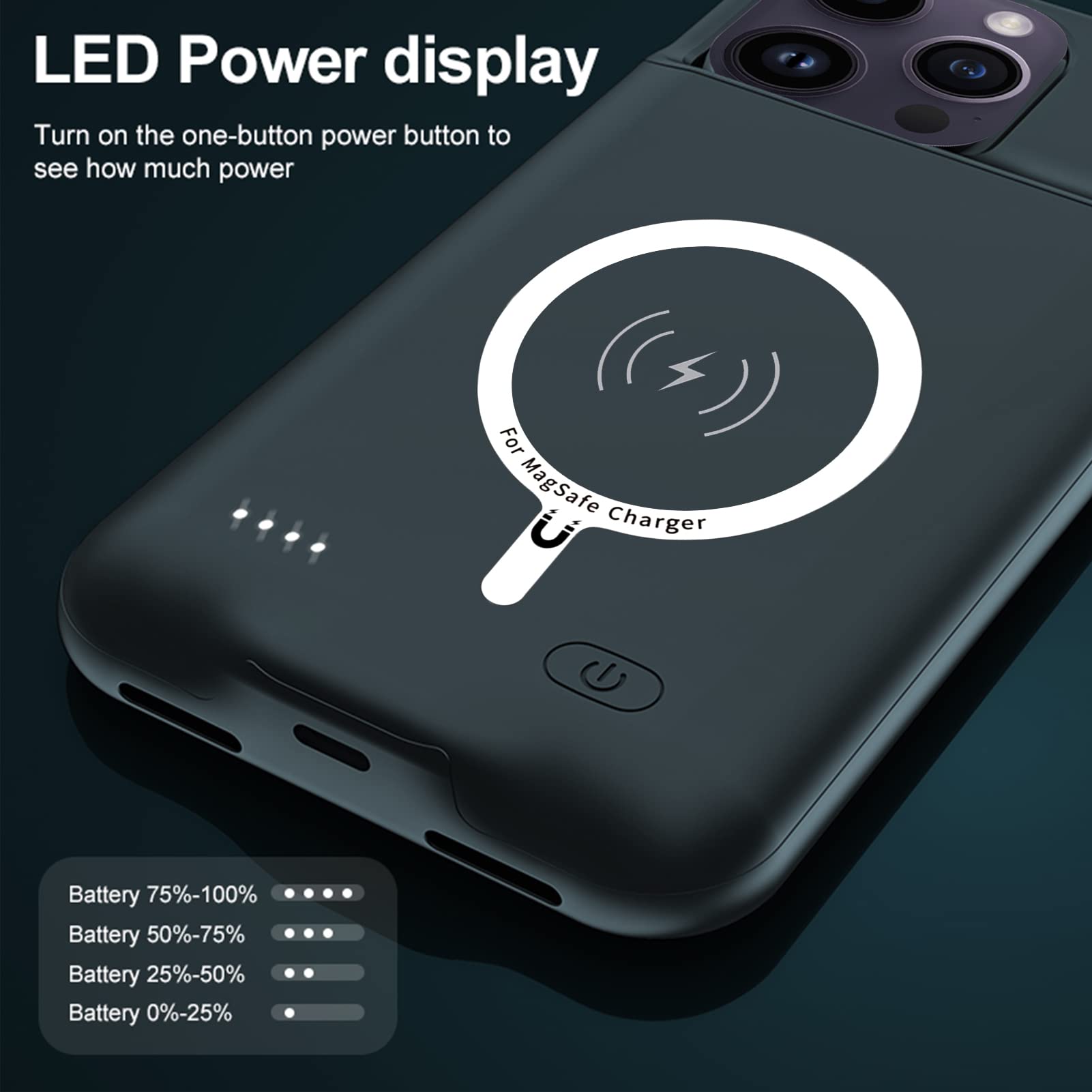 10800mAh iPhone 14 Pro Max Battery Case - Rechargeable Protective Cover with Wireless Charging & CarPlay Support | Extended Power for Travel, Work & Outdoor Activities (6.7 inch, Black)