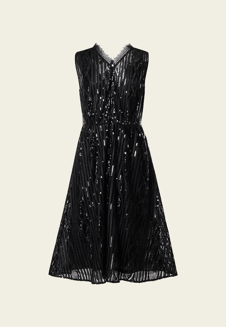 Elegant Black Sequin V-Neck Sleeveless Cocktail Dress for Women - Perfect for Evening Parties, Prom, and Special Occasions