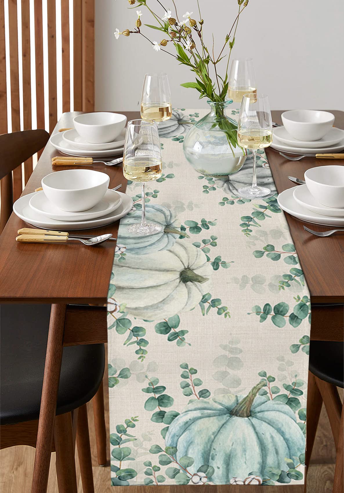 Fall Pumpkin Table Runner - Cotton Linen 36