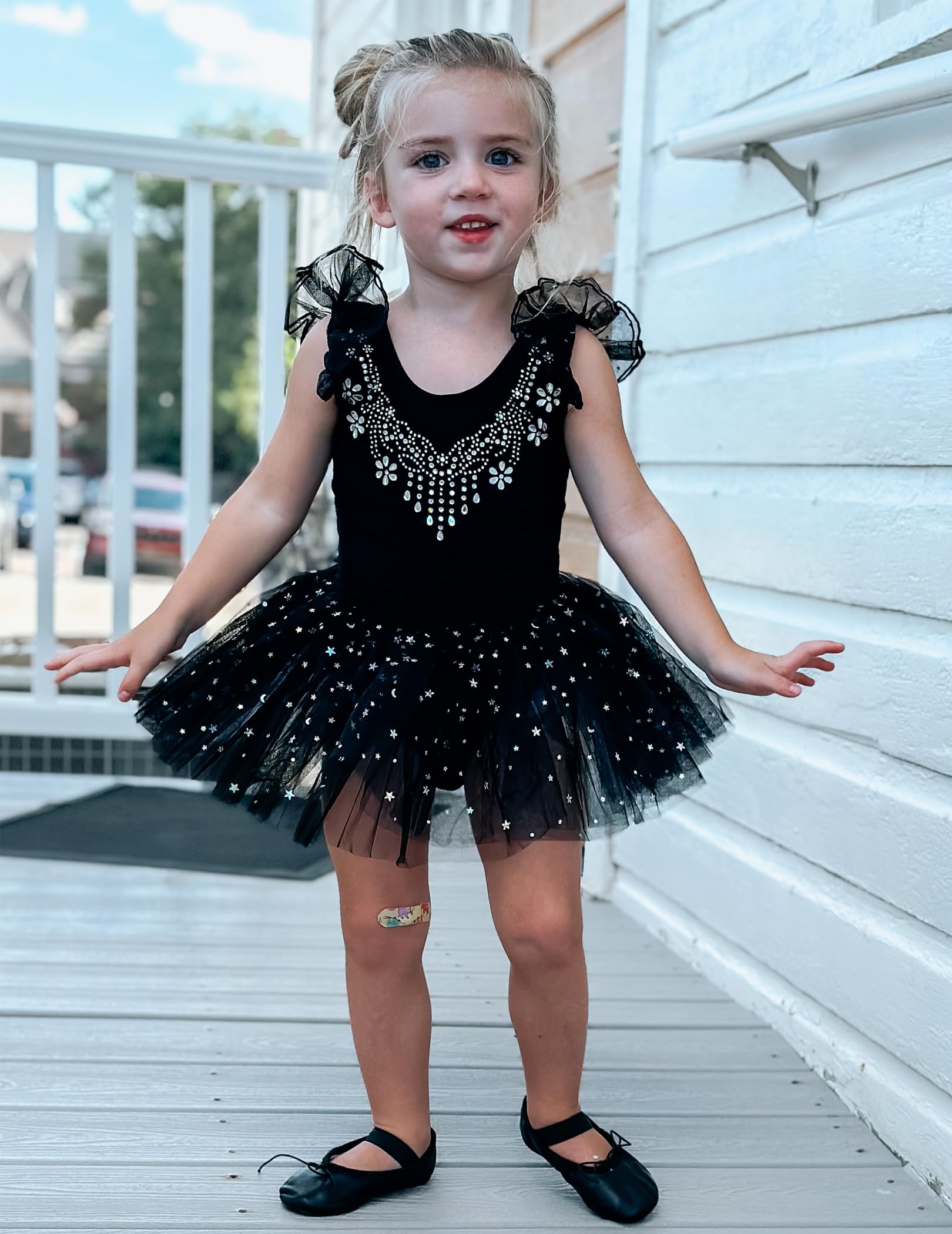 Zaclotre Girls Ballet Leotard with Ruffle Sleeves & Shiny Tutu Skirt - Dance Costume for Ballet, Recital, Performance - Perfect for Ballet Class, Competition, Dance Practice