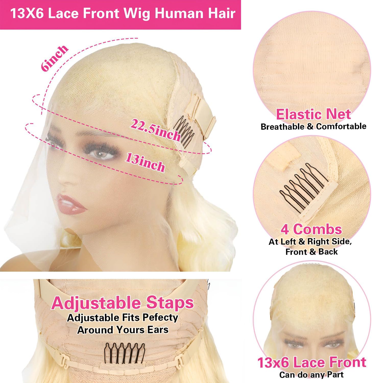 613 Blonde 13x6 Lace Front Wig Human Hair 22 Inch Body Wave Pre Plucked HD Lace Frontal Wigs for Women - Perfect for Daily Wear, Cosplay, and Special Occasions