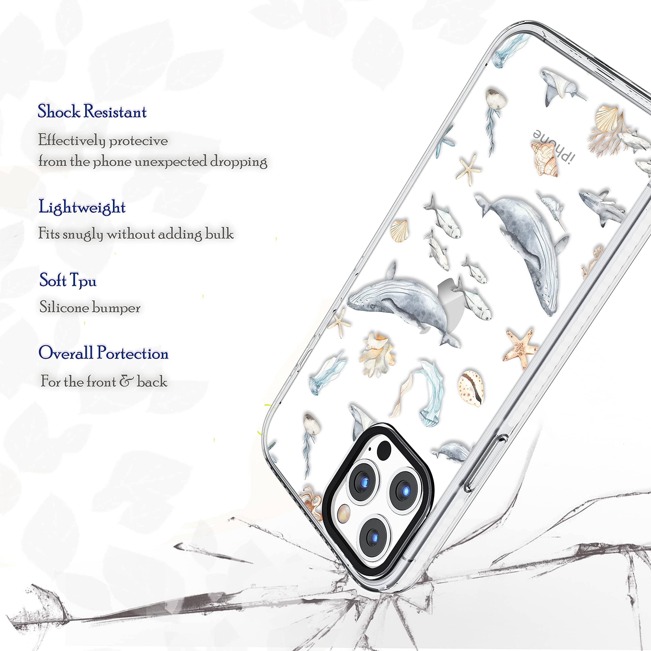 **Cute Blue Sea World Ocean Whale Dolphin Fish Soft Protective Case for iPhone 13 Pro Max 6.7 inch – Funny Design for Girls & Women – Perfect for Beach Trips & Summer Adventures**