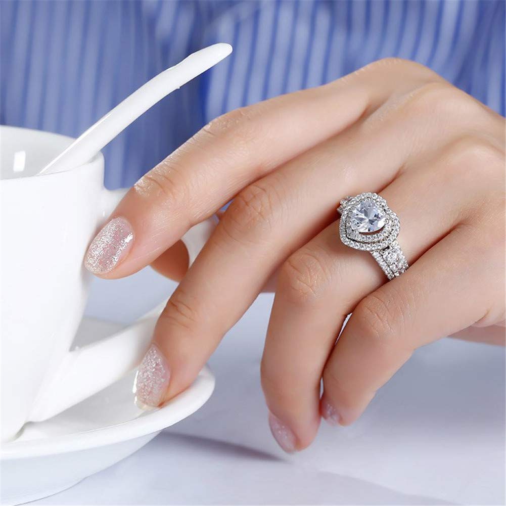 Jeulia 925 Sterling Silver Double Halo Heart Cut CZ Solitaire Engagement Ring with Side Stones - Romantic Promise Ring for Women, Anniversary Gift, Valentine's Day Present, Perfect for Proposals & Special Occasions