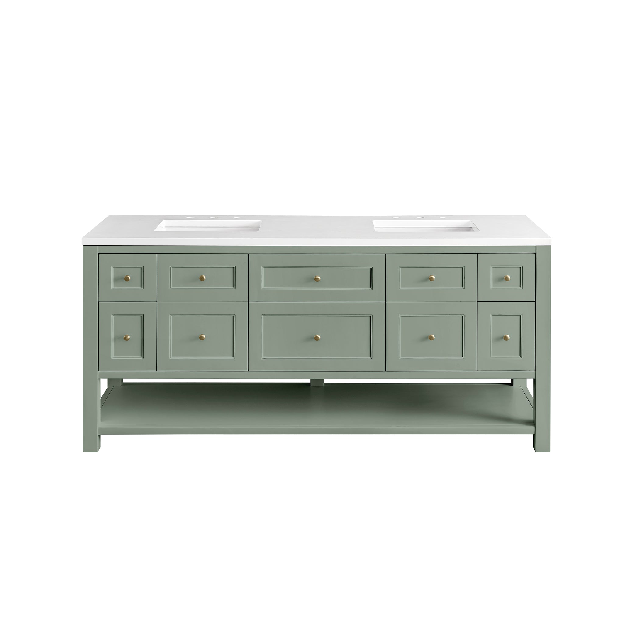 Breckenridge 72-Inch Double Vanity with Smokey Celadon Finish and 3CM White Zeus Countertop - Perfect for Master Bathroom or Guest Bath Renovation