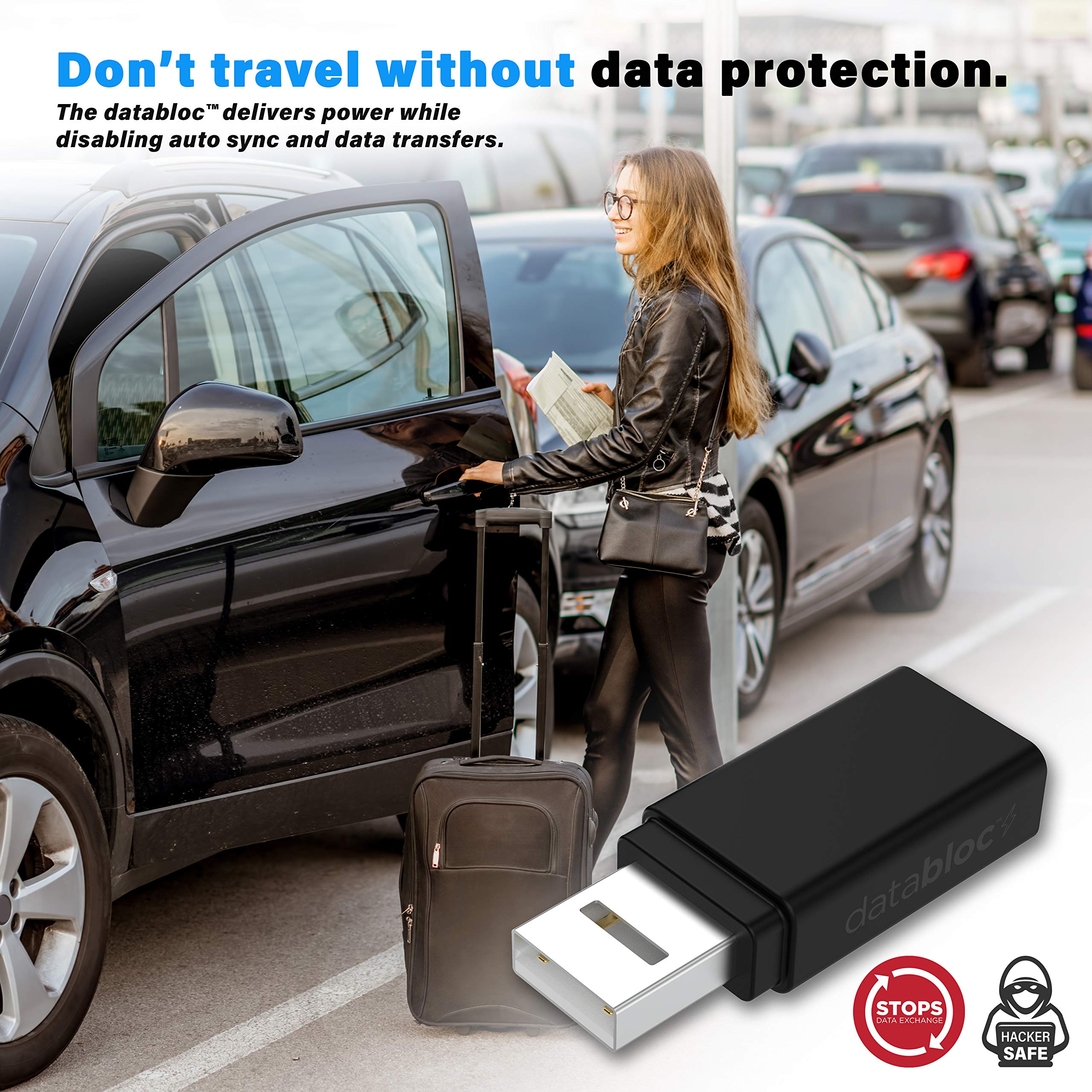 Databloc USB Data Blocker - 2 Pack Charge Only Adapter for Smartphones & Tablets | Blocks Data Transfer & Stops Syncing | Quick Charge Compatible | Perfect for Public Charging Stations, Travel & Privacy Protection (Black)
