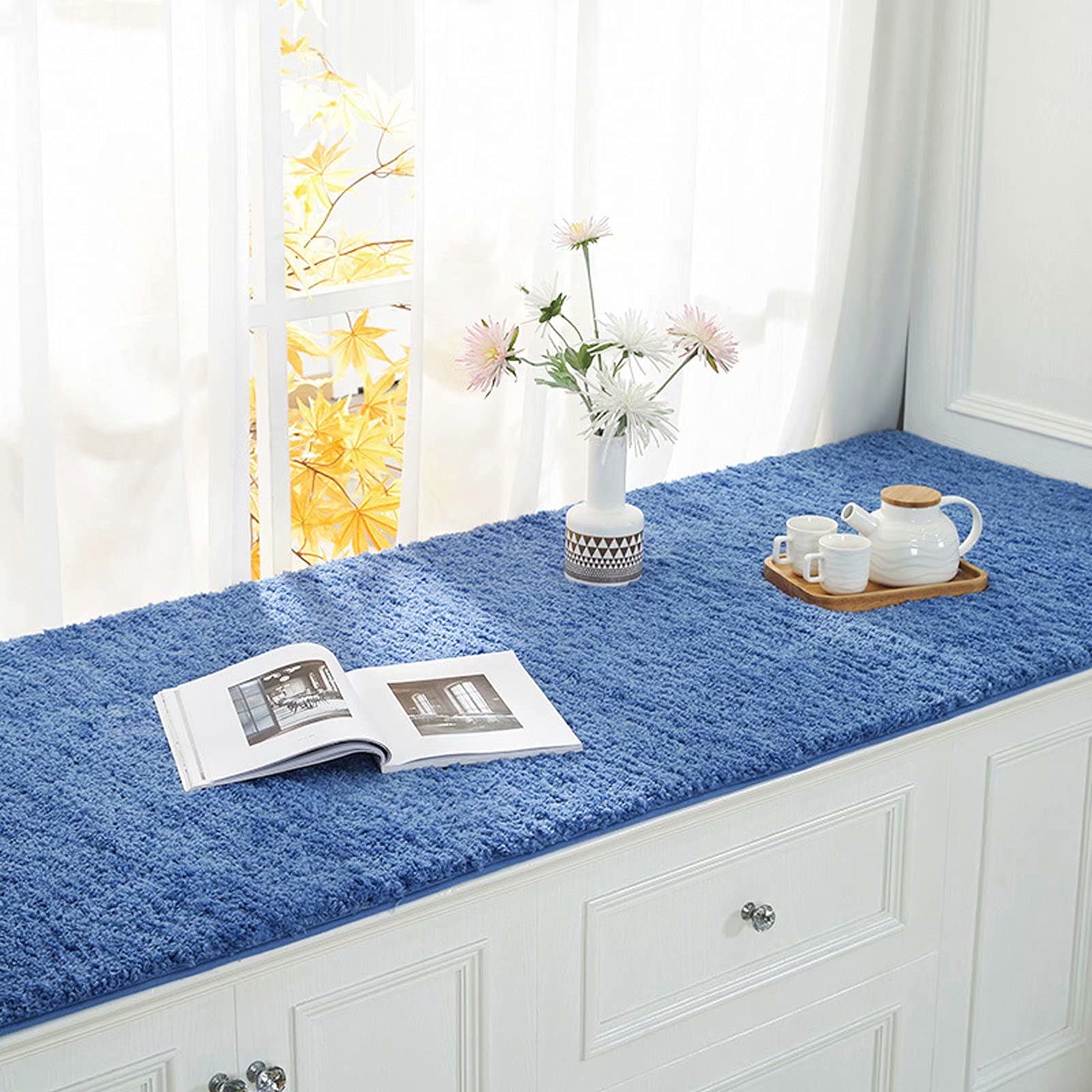 Custom Shaggy Trapezoid Bay Window Cushions - Plush Soft Fluffy Floor Rug for Modern Living Room, Nursery, Kids Bedroom & Dorm Decor - Cozy Seating & Play Area for Girls and Boys