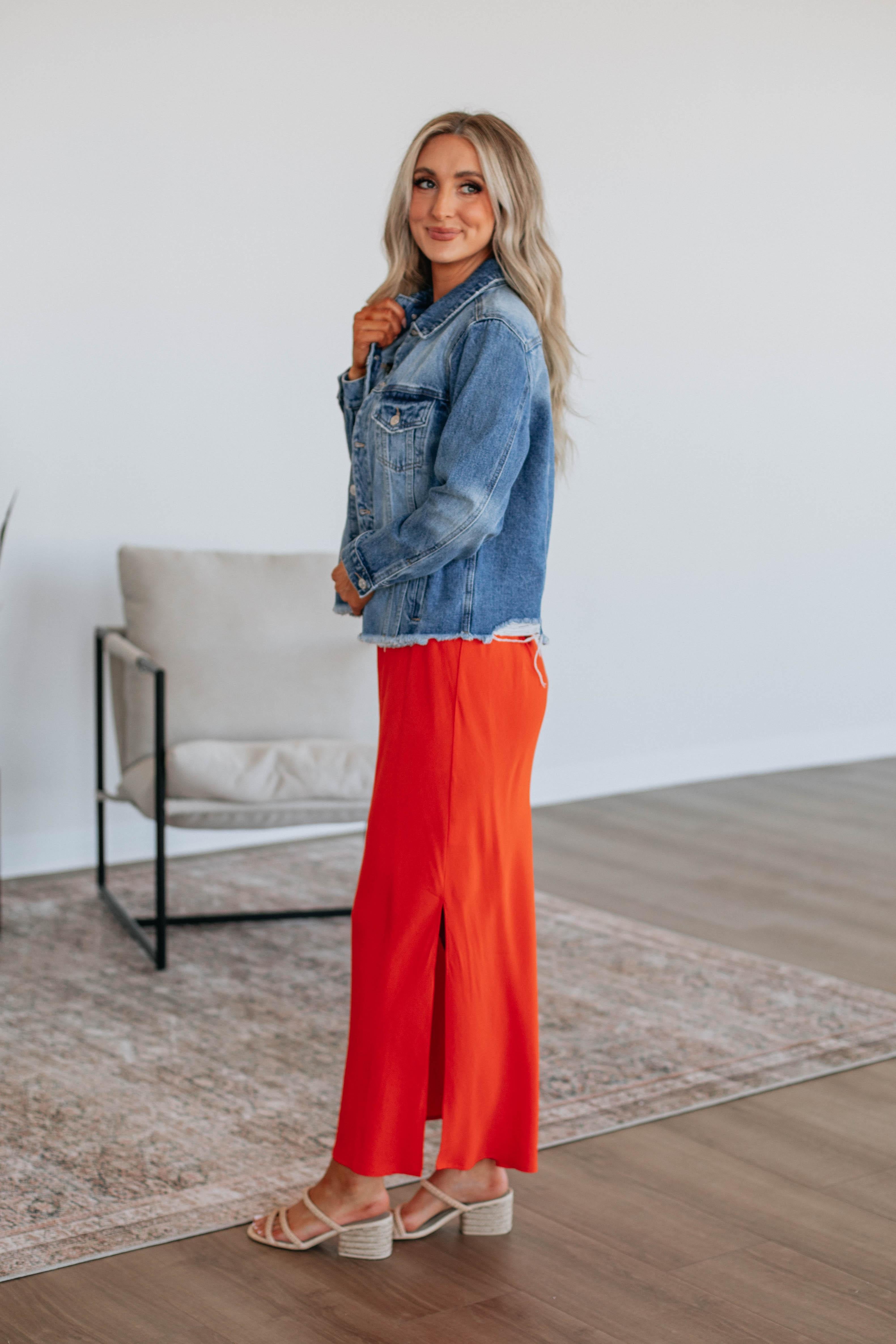 Patience Skirt in Papaya Color - Women's Flowy Midi Skirt for Casual Wear, Summer Outfits, and Beach Vacations