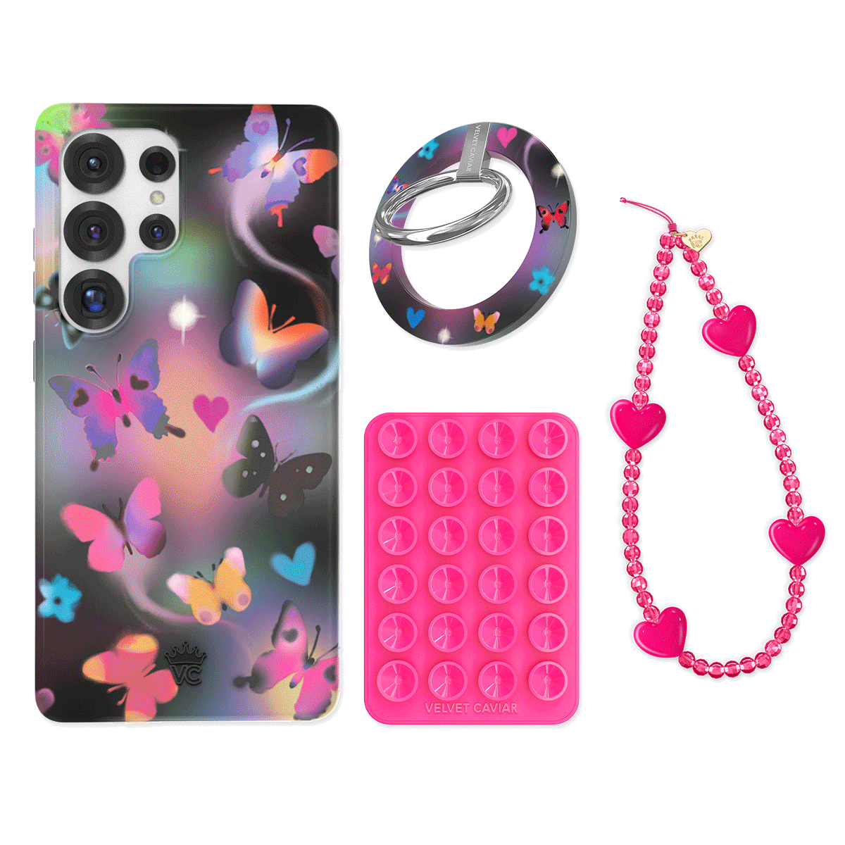 Aurora Butterfly Samsung Phone Grip Bundle Set - Non-Slip Phone Holder for Samsung Galaxy S21/S20/Note 20, Perfect for Workouts, Travel, and Everyday Use
