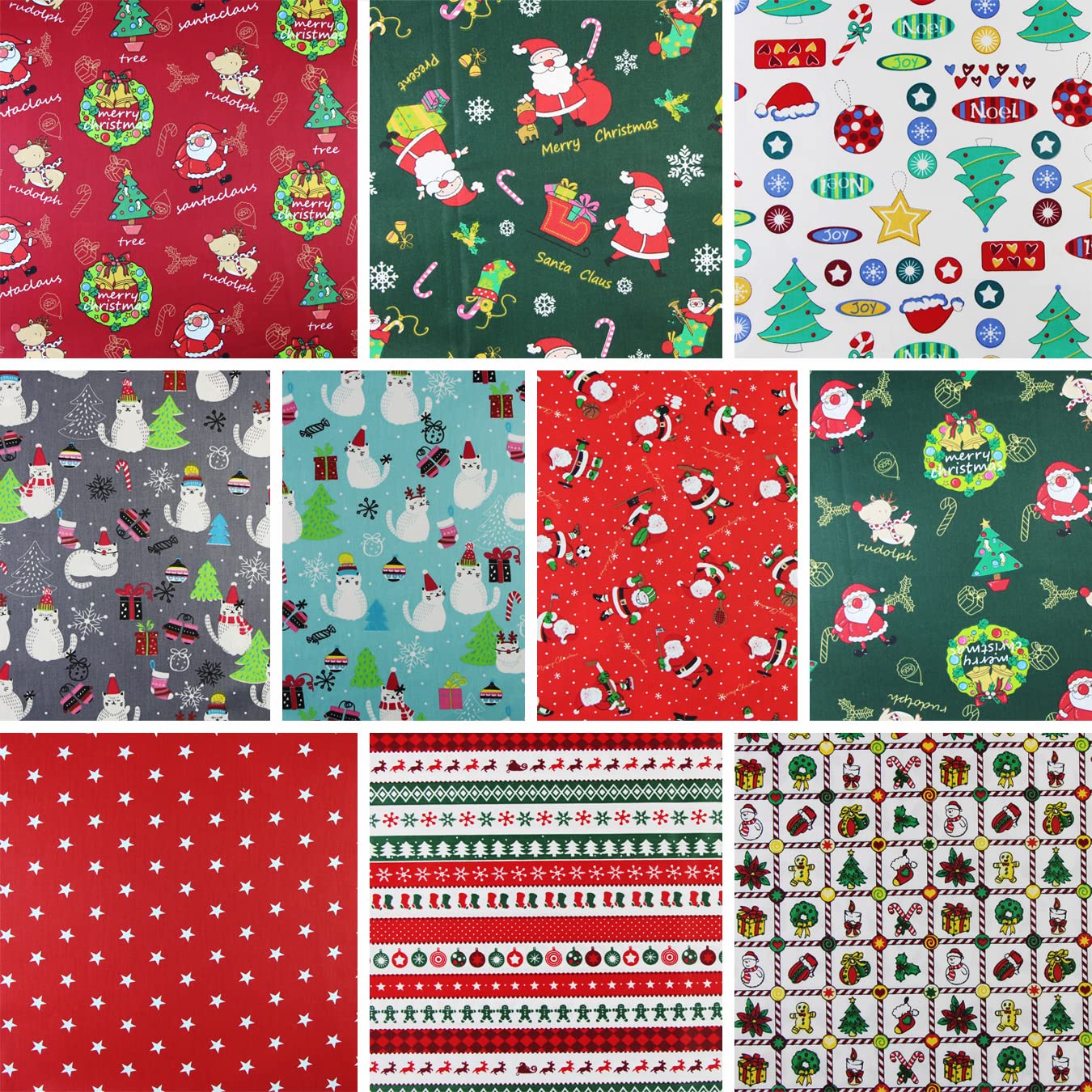 10pcs Christmas Cotton Fabric Bundles - 50x80cm Fat Quarters for DIY Sewing, Quilting, Patchwork - Holiday Home Decor, Pillows, Bags & Pennant Crafts (U-01) - Perfect for Christmas Gifts & Seasonal DIY Projects