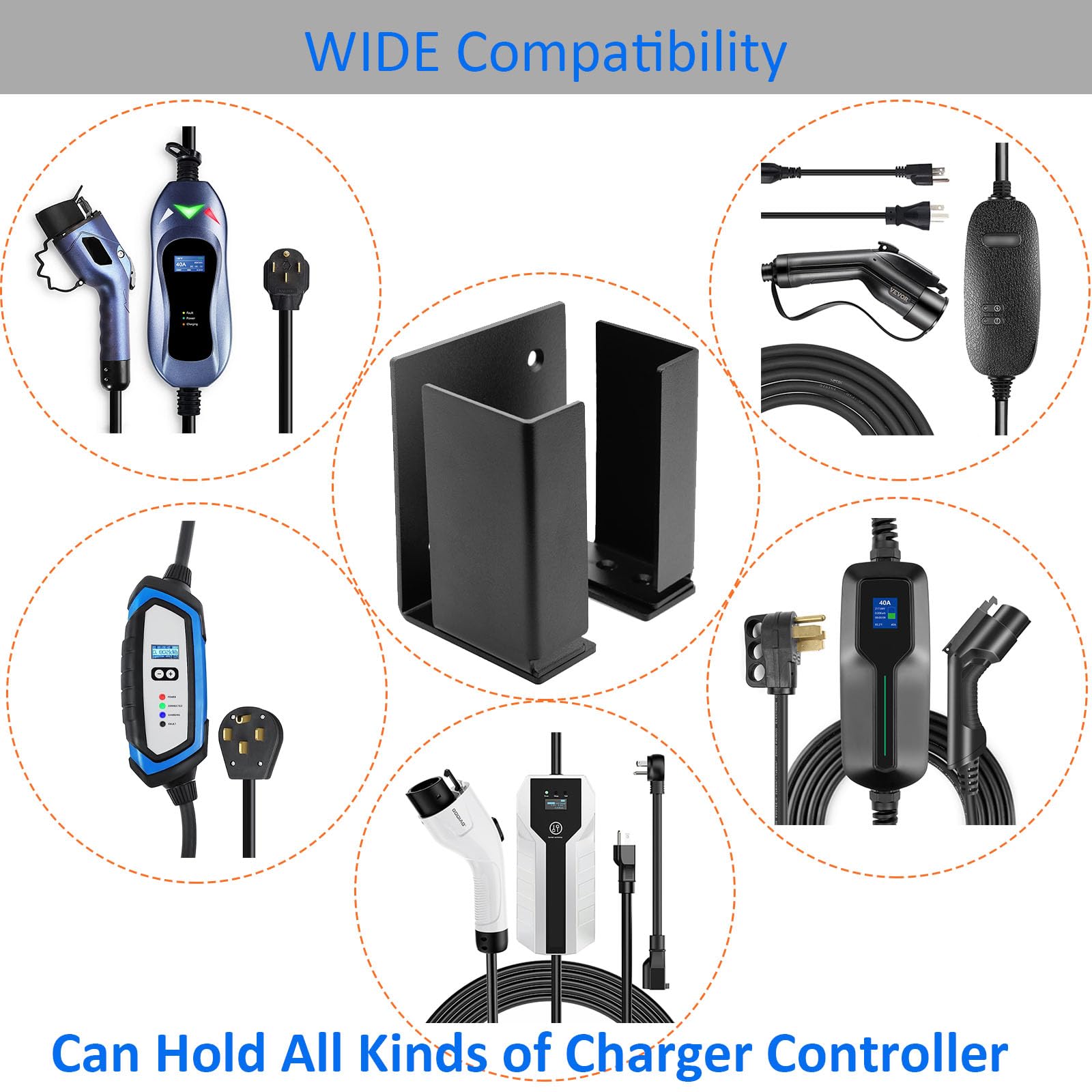 Premium EV Charger Holder - Durable Metal Wall Mount Bracket for Tesla, Nissan, Chevy & Other Electric Vehicles - Adjustable Design Fits Chargers Up to 4.76x2.95 Inches - Perfect for Garage, Home & Outdoor EV Charging Stations