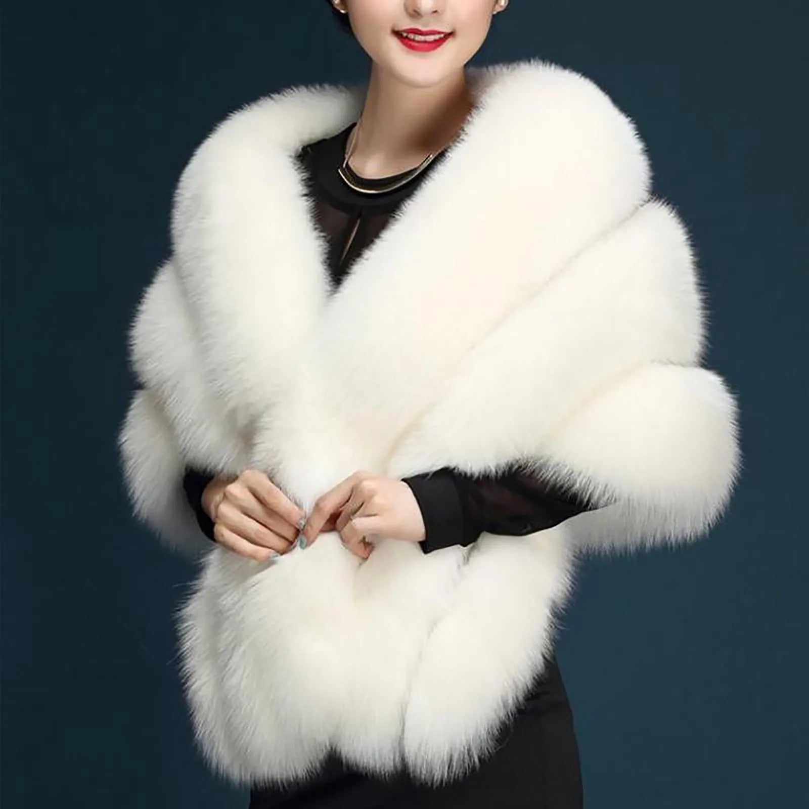 Luxury Faux Fur Shawl for Weddings - Soft Thick Bridal Wrap, Elegant Women's Formal Accessory for Parties, Evening Events & Winter Occasions
