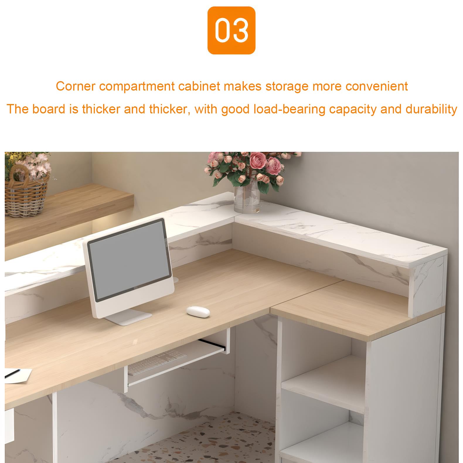 Modern Reception Desk with Counter - Lockable Drawer & Cabinet for Salon, Office, Boutique Lobby - Professional Front Desk Solution for Hotels, Spas & Business Centers