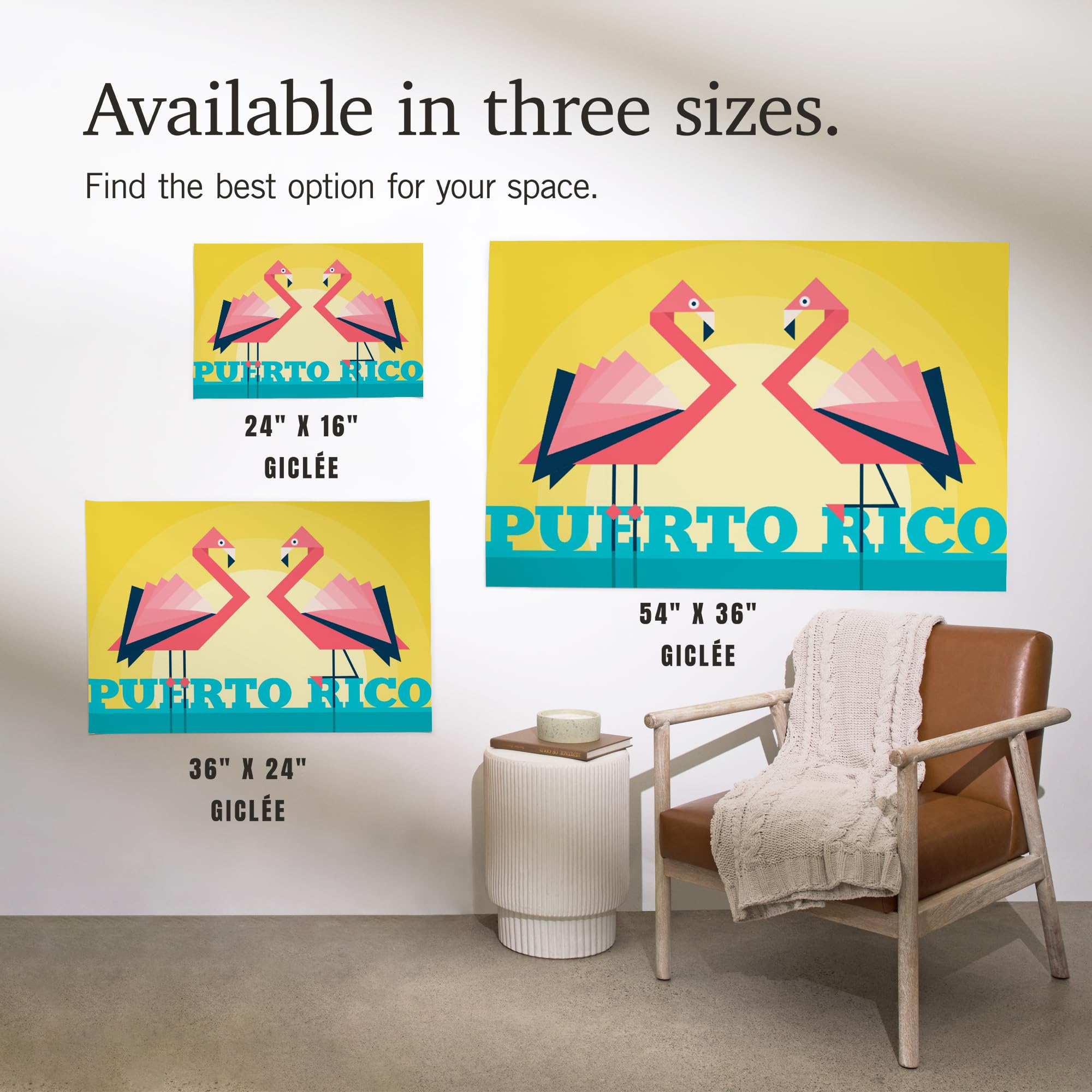 Lantern Press 16x24 Inch Giclee Print - Puerto Rico Flamingos Vector Geometric Wall Art - Perfect for Living Room, Bedroom & Office Decor