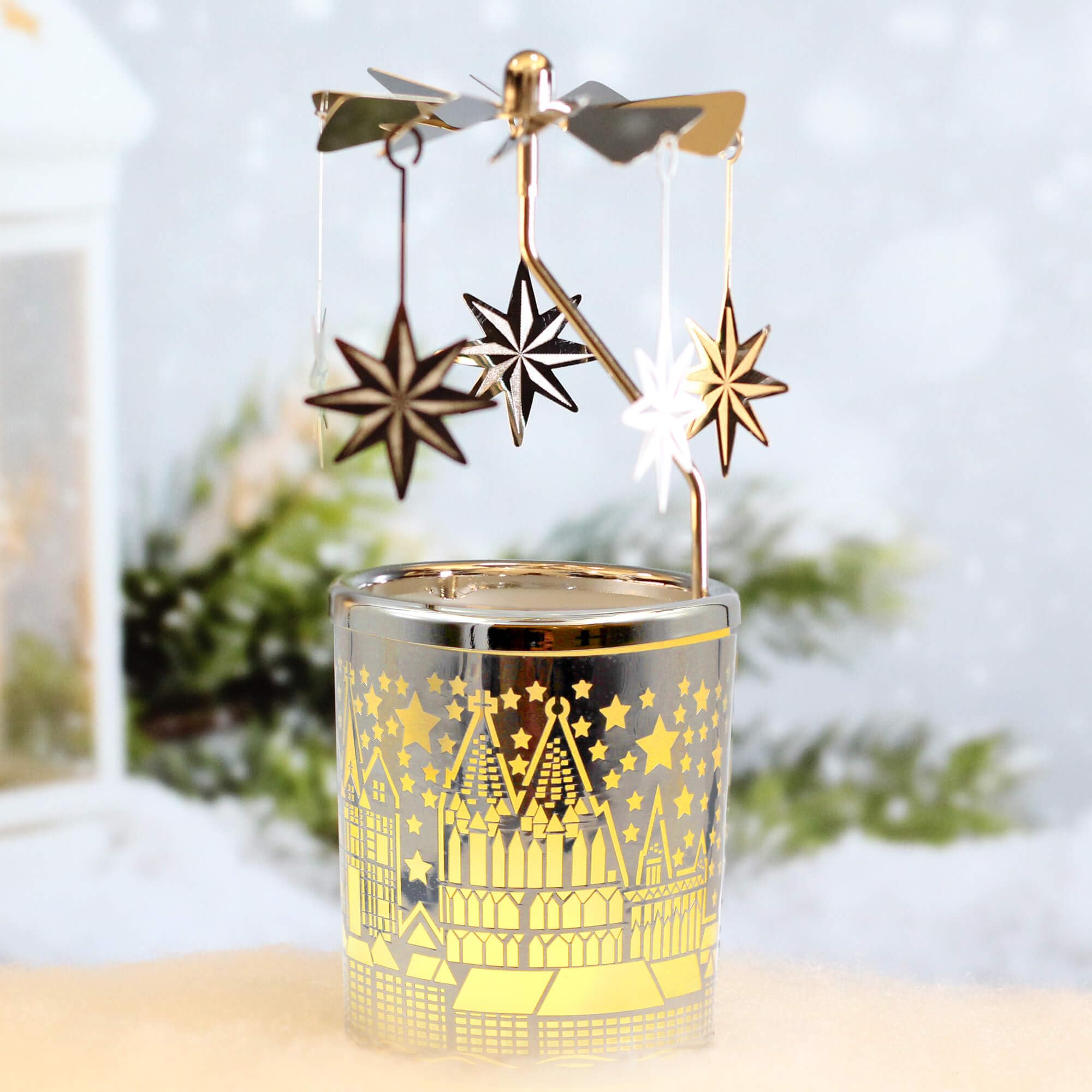 iLajao Metal Tealight Candle Carousel Holder - Rotary Spinning Christmas Decoration with Moravian Star Design for Holiday Tables, Valentine's & Easter Gifts | Perfect for Home Decor, Party Centerpieces & Festive Celebrations