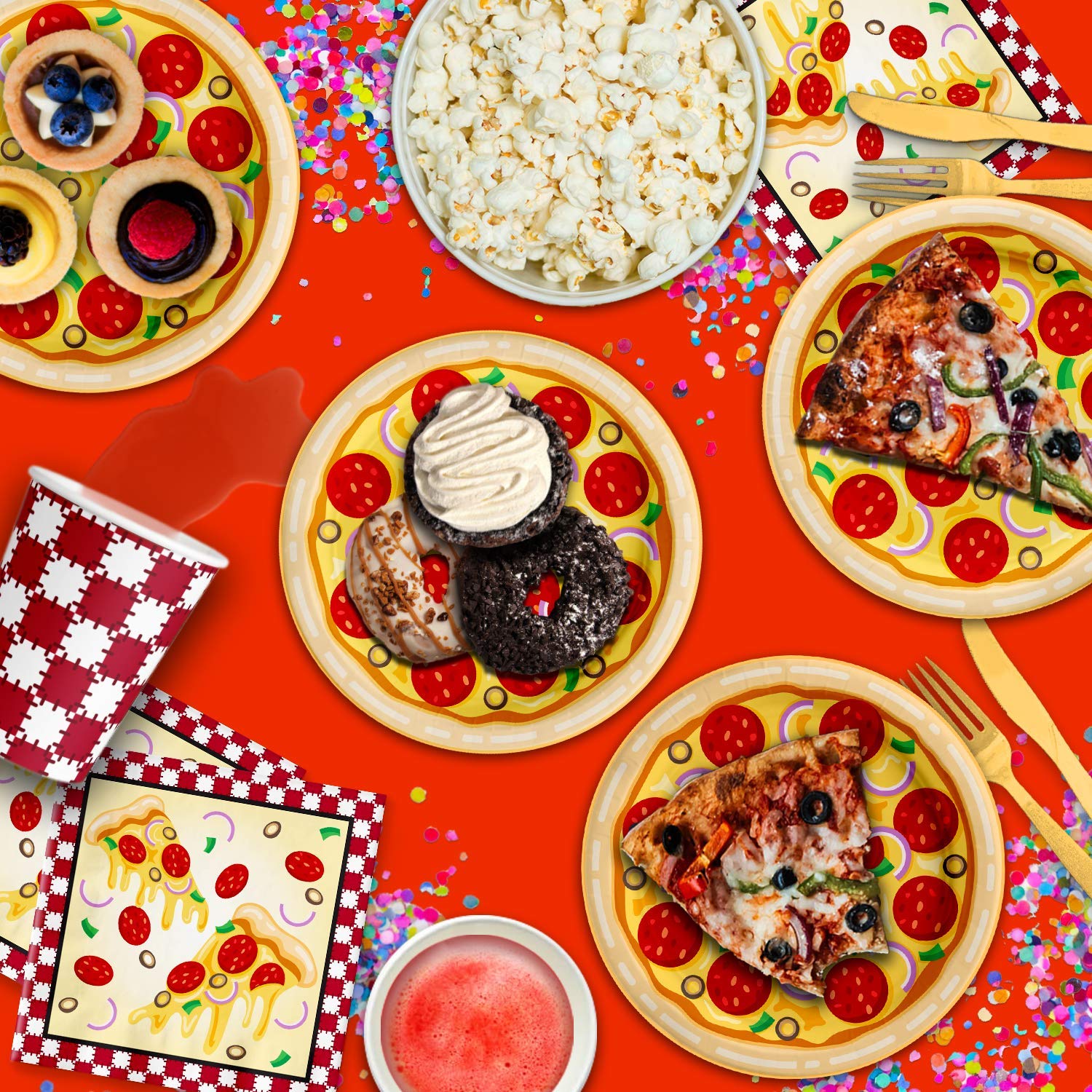 **16-Piece Pizza Themed Birthday Party Supplies Set - Plates, Napkins, Cups & Tableware Kit for Kids & Adults - Perfect for Pizza Parties, Birthdays & Family Gatherings**