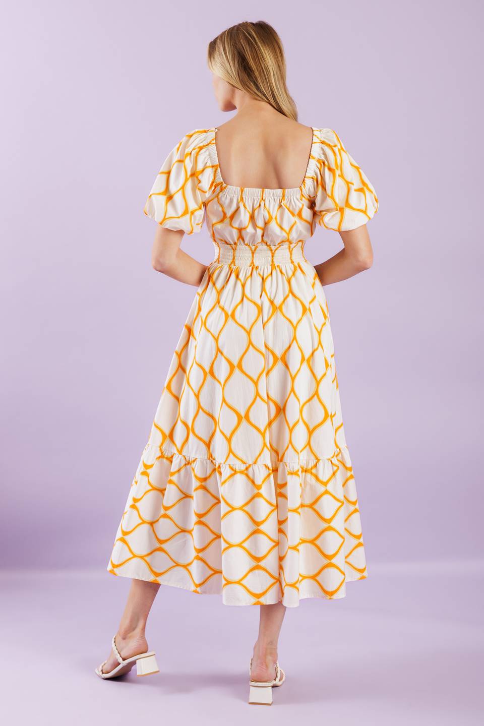 Stylish Yellow Lattice Print Midi Dress for Women - Perfect for Summer Outfits, Beach Vacations & Casual Wear