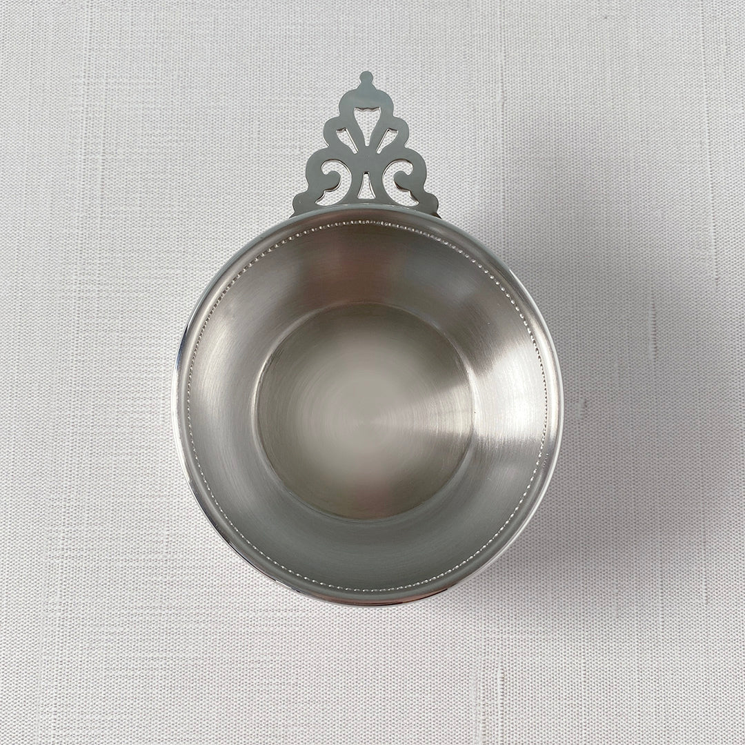 Antique Pewter Beaded Edge Baby Porringer - Handcrafted Infant Feeding Bowl for Christening, First Birthday & Heirloom Gifts