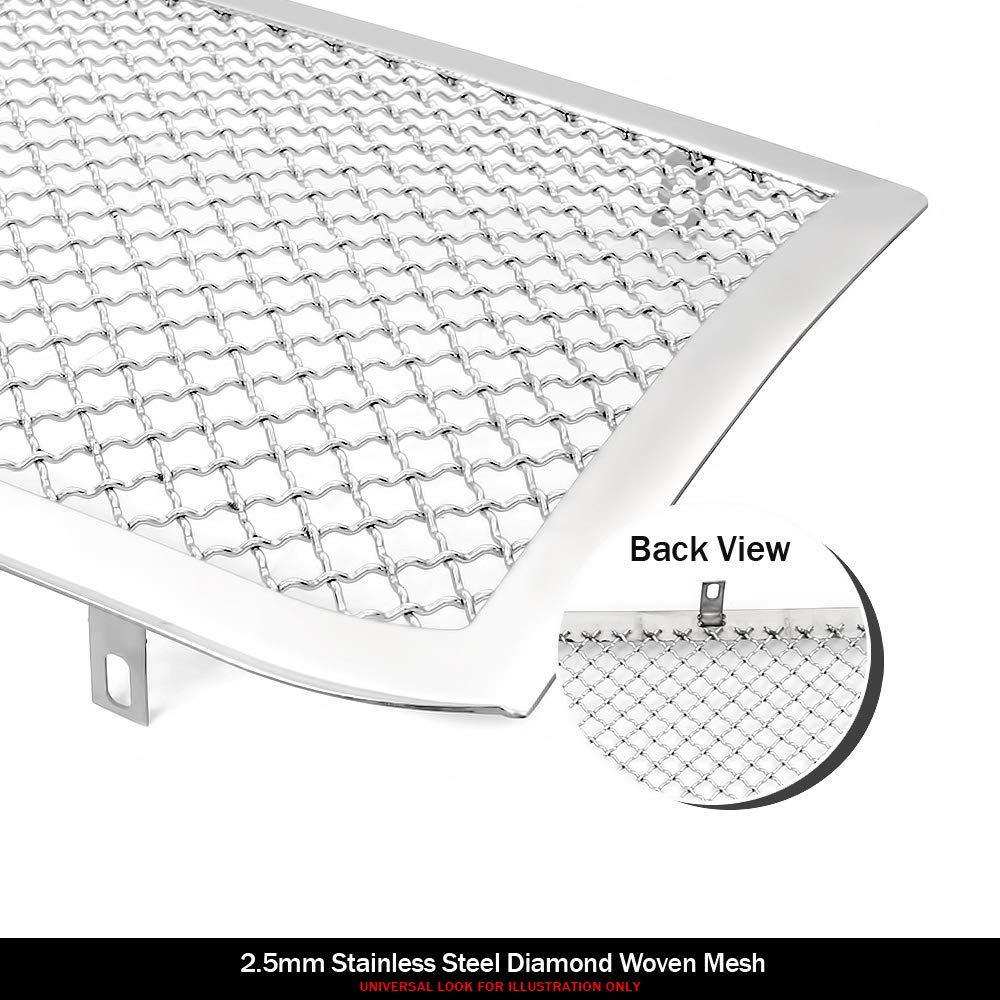 APS Compatible with Chrysler 300 2005-2010 Fog Lights & Full Covered Bumper Grille Insert Combo - Stainless Steel Chrome Mesh Front Grill (S18-W03117R) - Perfect for Car Customization & Front End Protection