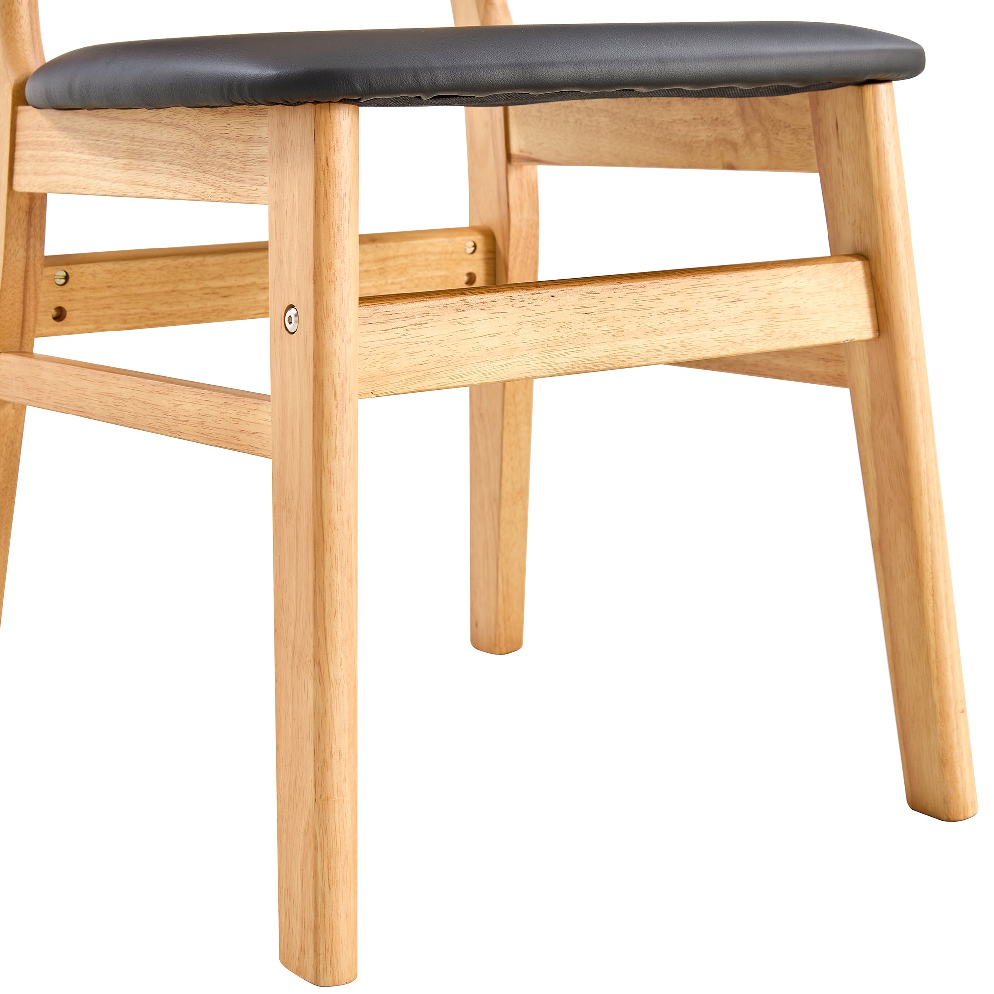 8-Piece Cozy Natural Rubberwood Dining Chair Set - Solid Wood & Rattan Style with Curved Back & PU Cushion - Perfect for Dining Room, Kitchen, Cafe & Home Decor