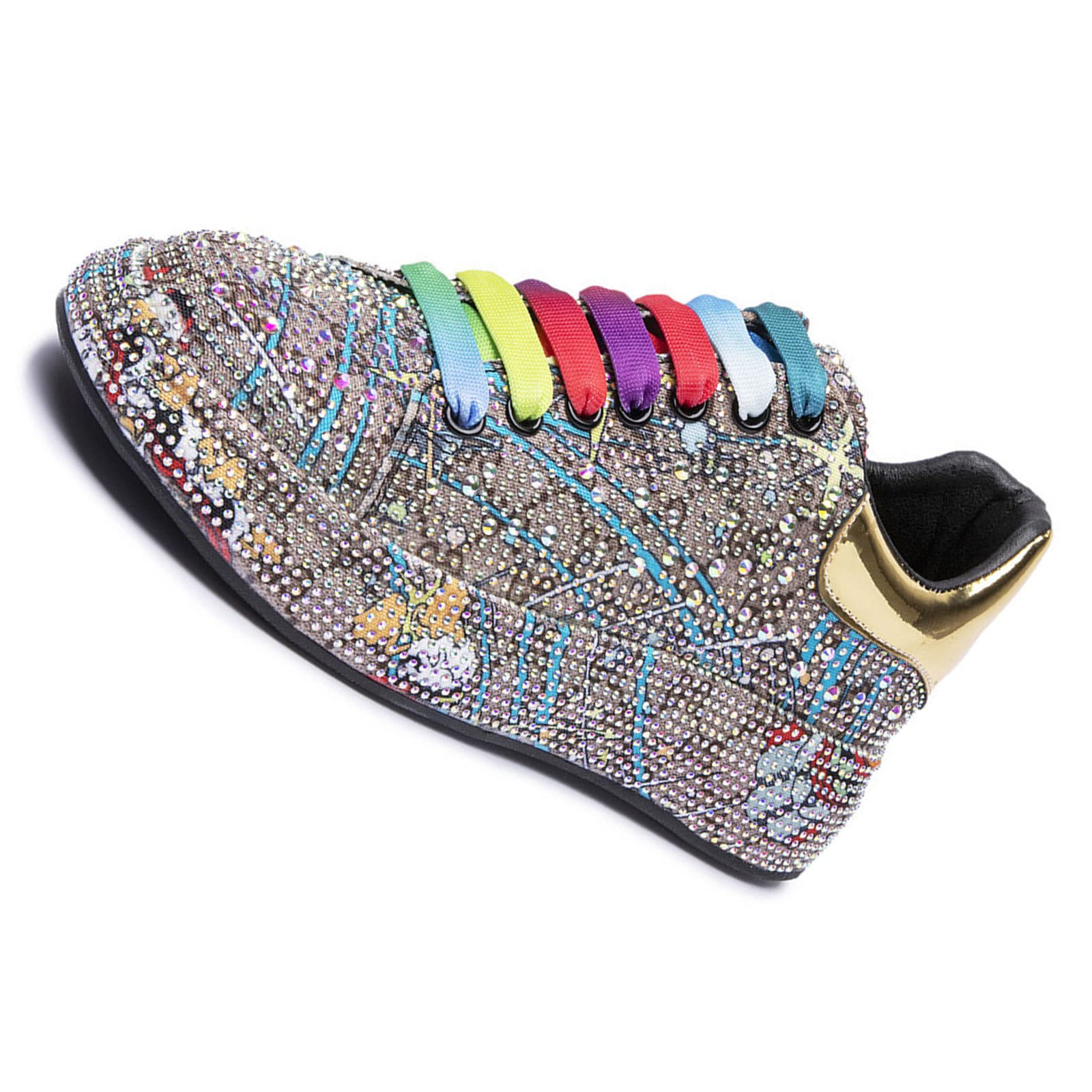 Sparkly Women's Sneakers with Rhinestones - Fashion Platform Trainers & Casual Shoes for Women | Gold Glitter Heels (Size 38 EU) - Perfect for Parties, Workouts & Everyday Wear