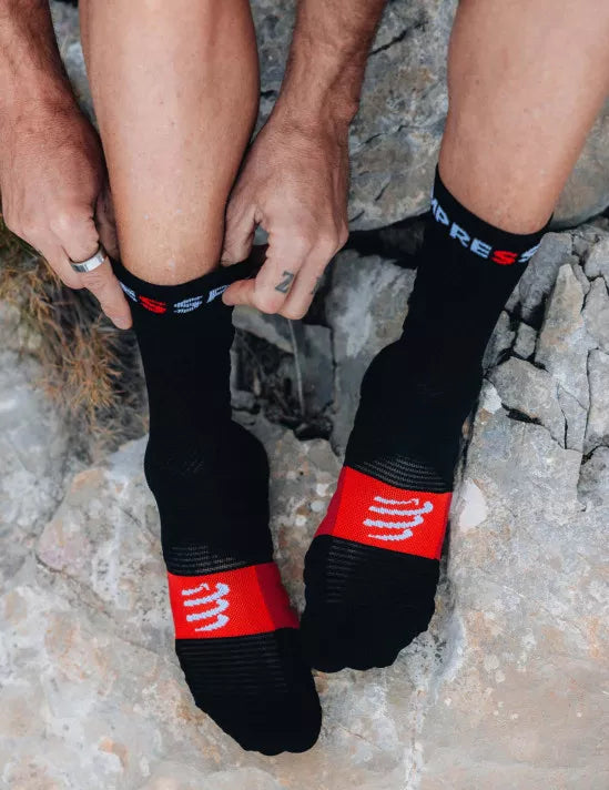 Compressport Unisex Ultra Trail Running Socks v2.0 - Moisture-Wicking & Breathable Performance Socks for Hiking, Trail Running & Outdoor Adventures (Black/Red)