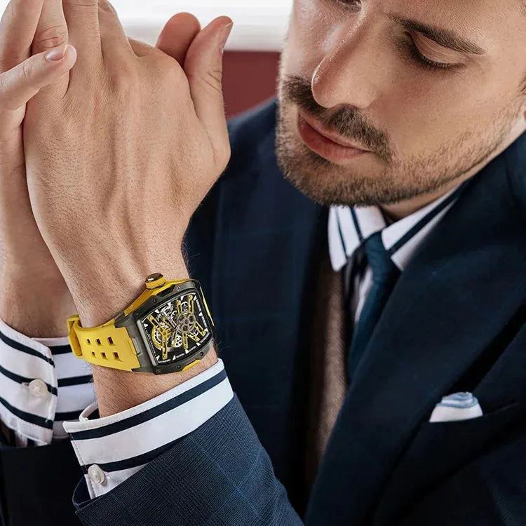 BONEST GATTI Men's Automatic Skeleton Watch - Luxury Military Mechanical Wristwatch with Sapphire Glass, 50M Waterproof & Luminous Hands - Perfect for Business, Formal Events & Outdoor Adventures