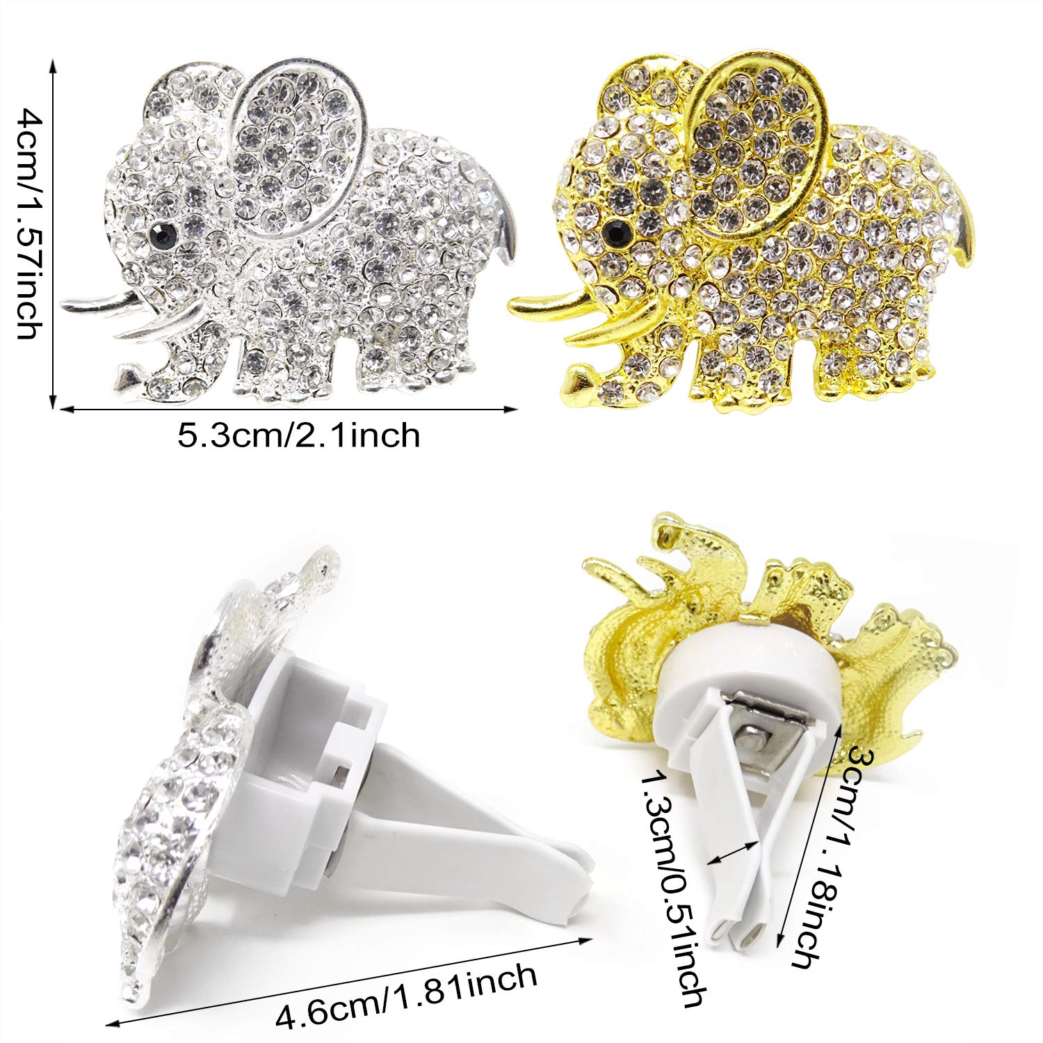 Honbay 2PCS Rhinestone Elephant Car Air Vent Clips - Gold & Silver Car Air Freshener Decorations for Auto, Truck, SUV - Perfect for Gifts, Travel & Home Fragrance