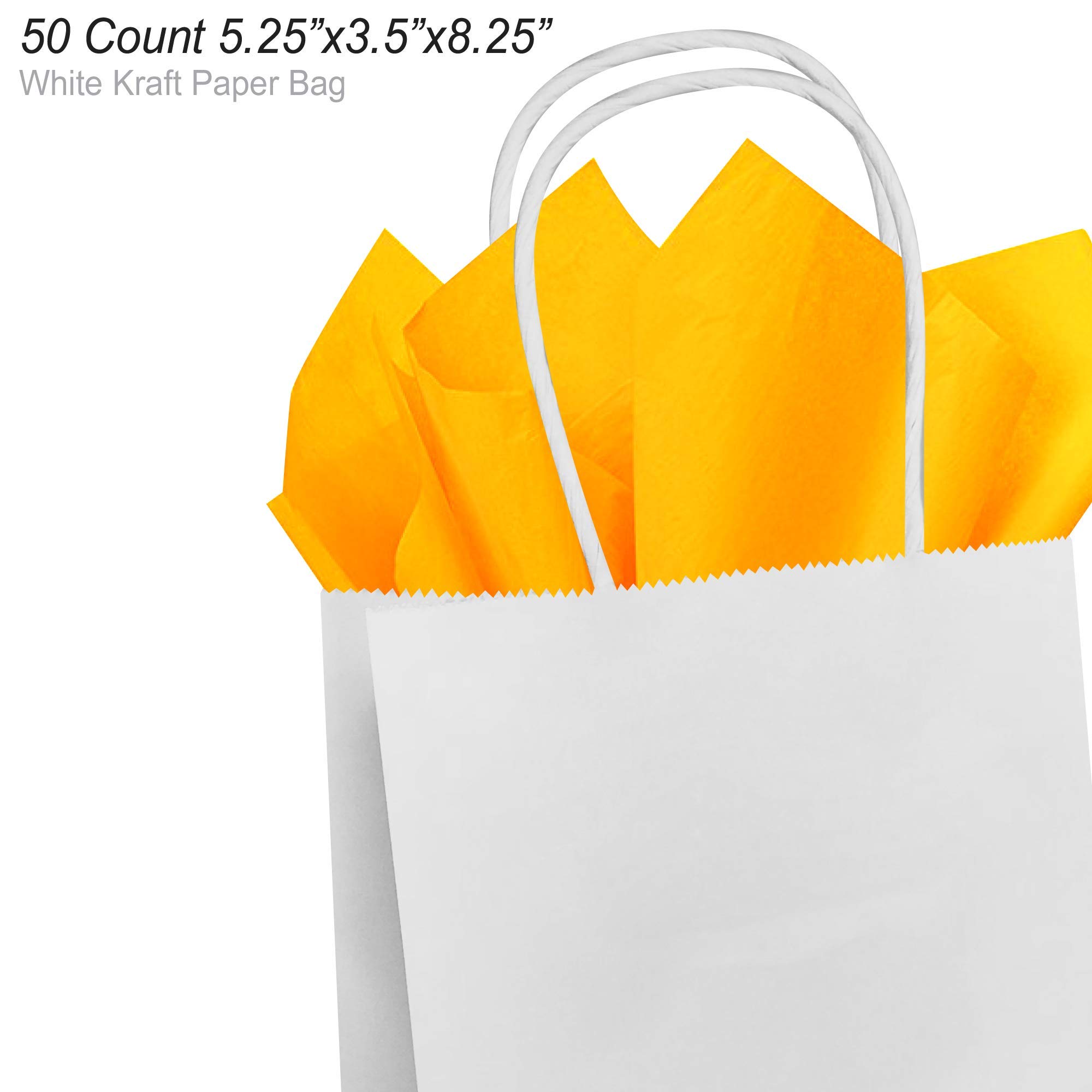 Premium White Kraft Paper Gift Bags with Goldenrod Yellow Tissue Wrap - 5.25