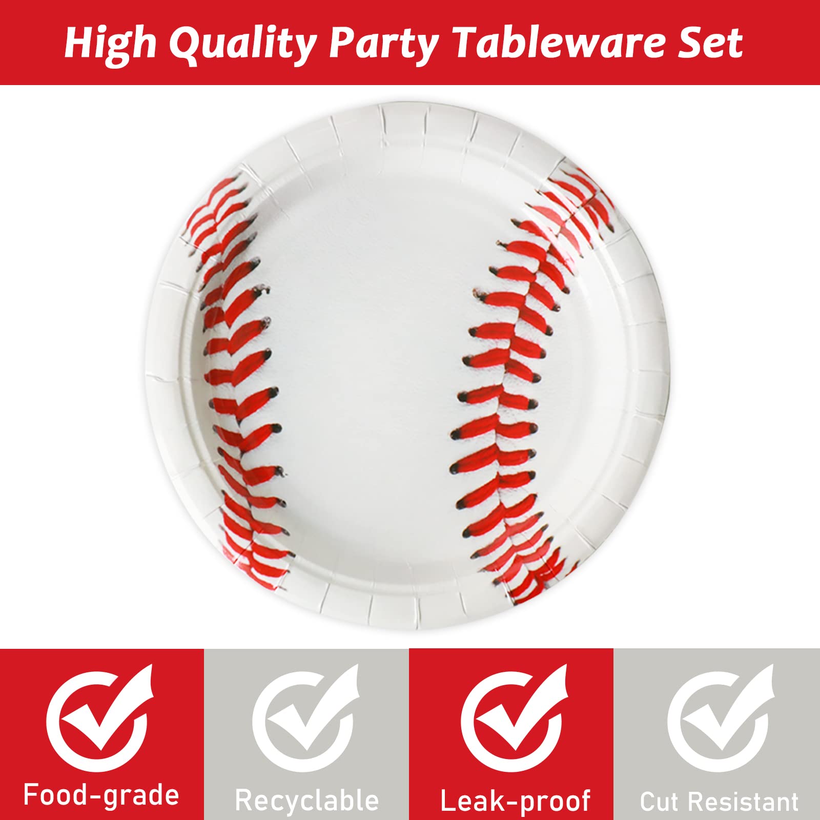 48 Pcs Baseball Themed Disposable Paper Plates - Party Supplies for Birthday, Baby Shower & Sports Events - Cake & Dessert Tableware with Baseball Decorations - Perfect for Sports Fans & Boys Parties