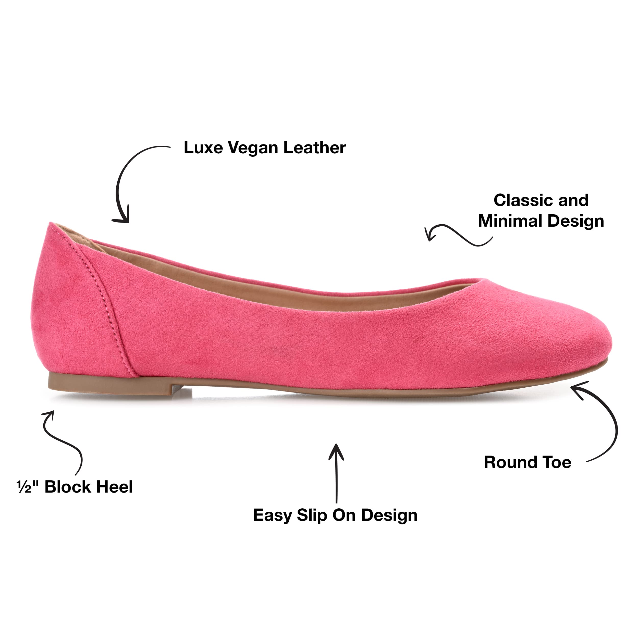 Journee Women's Comfortable Kavn Ballet Flats - Lightweight Slip-On Shoes for Work, Travel & Everyday Wear