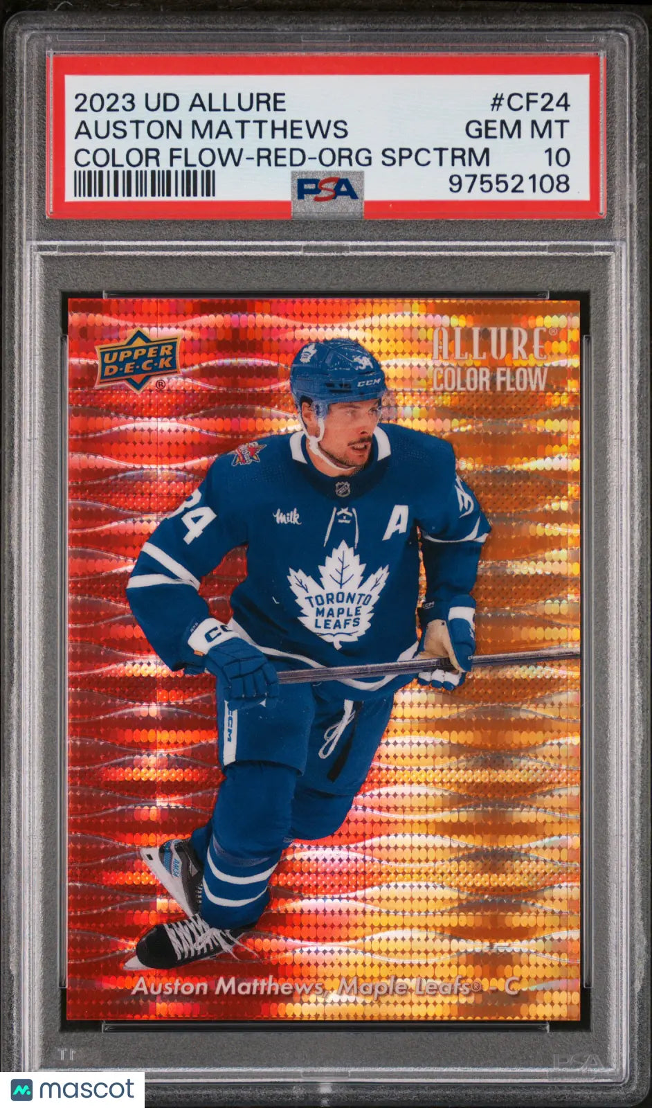 2023 UD Allure Color Flow Red/Orange Spectrum Auston Matthews PSA 10 039/299 Hockey Trading Card - Rare Collectible for Sports Memorabilia Enthusiasts & Investment